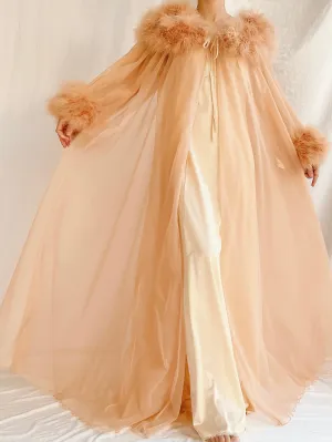 1960s Dark Apricot Nylon Marabou Duster - S/M