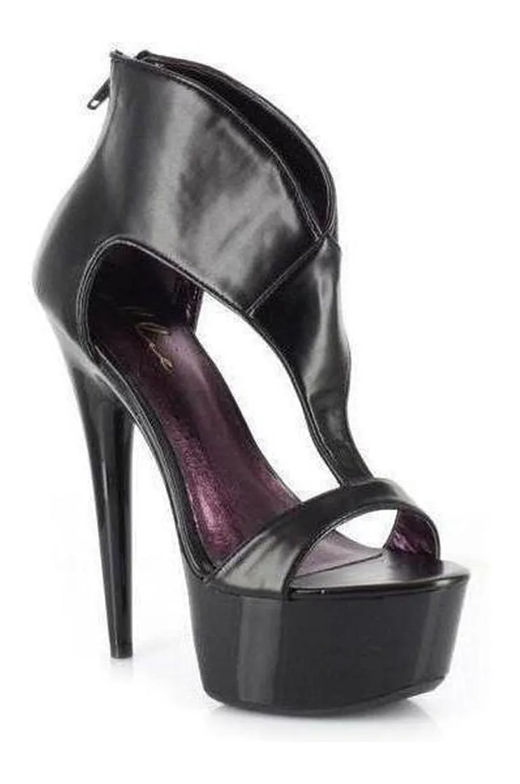 609-WONDER Platform Sandal  | Black Faux Leather