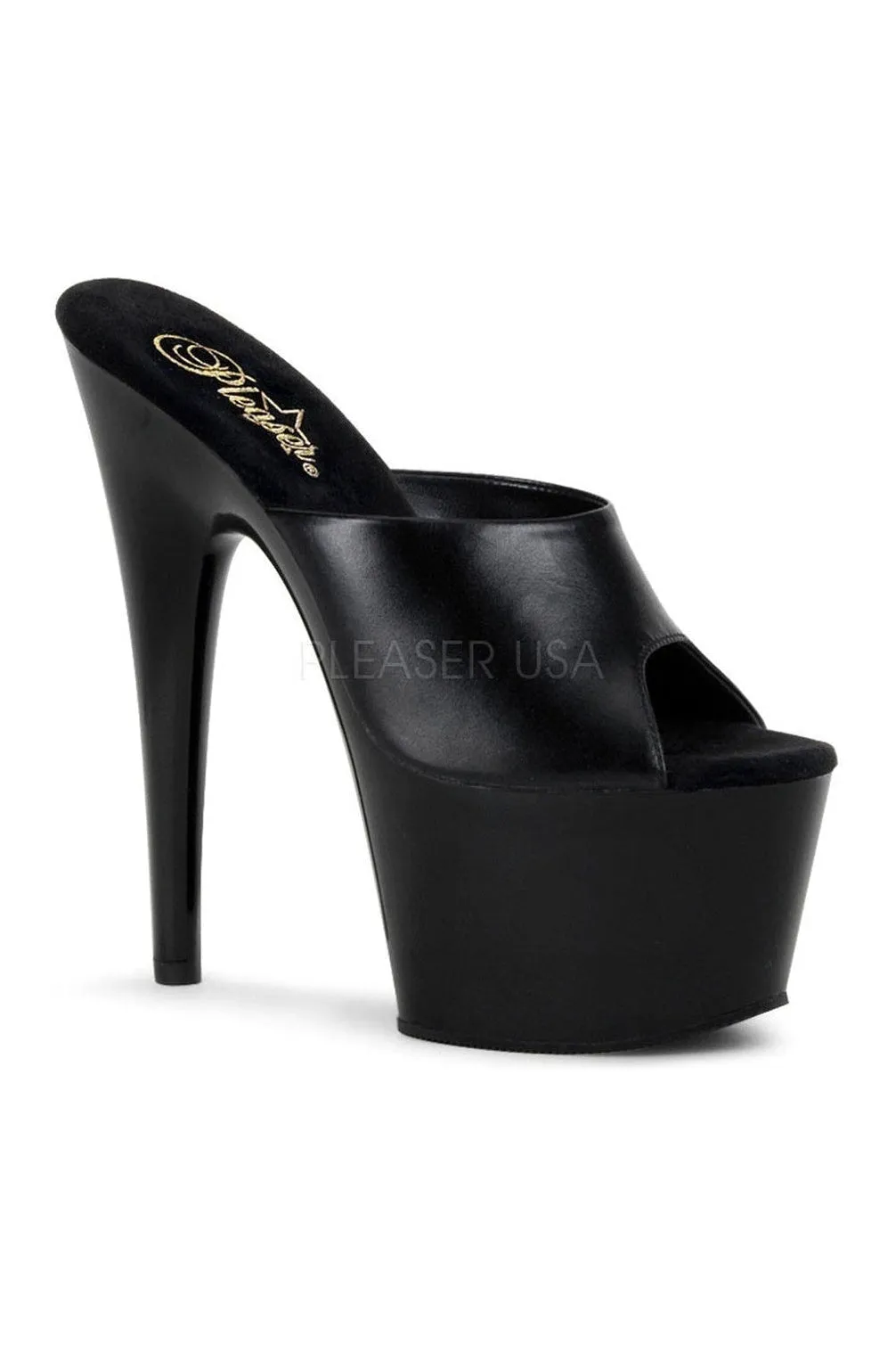 ADORE-701 Platform Slide  | Black Genuine Leather