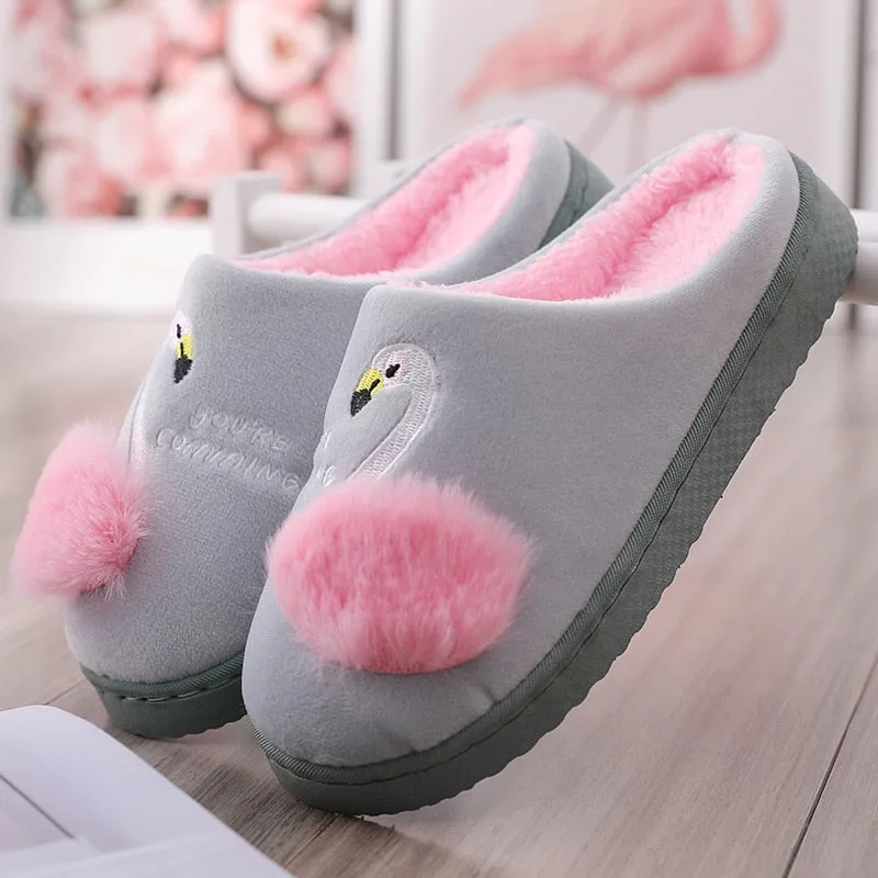 Animal Slippers Non-slip Soft Fur Plush Warm Indoor