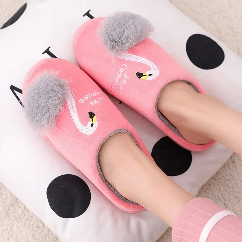 Animal Slippers Non-slip Soft Fur Plush Warm Indoor