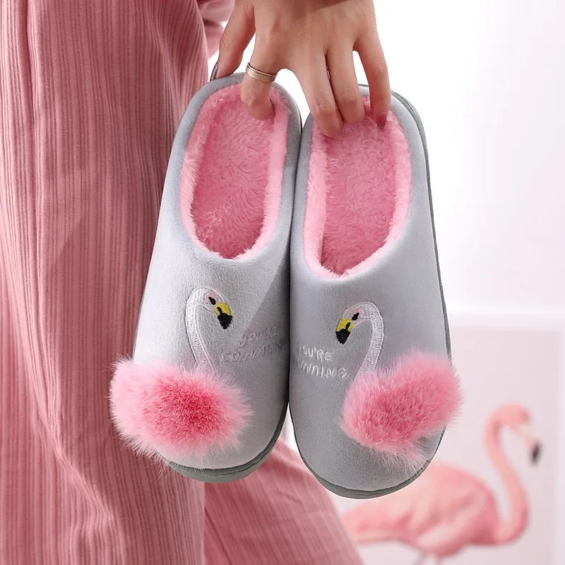 Animal Slippers Non-slip Soft Fur Plush Warm Indoor