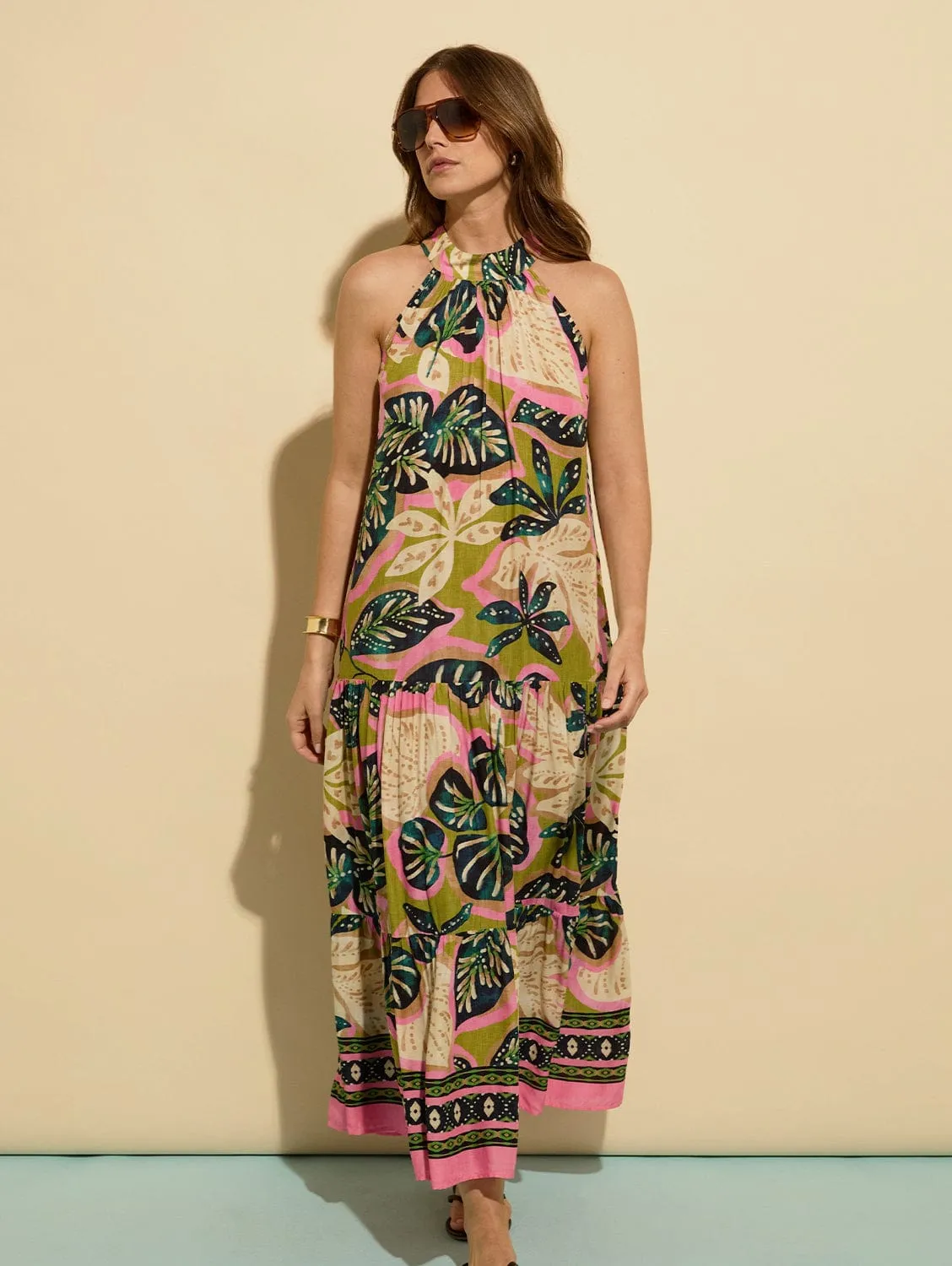 Anouk LENZING™ ECOVERO™ Printed Sleeveless Maxi Dress | Lime Palm