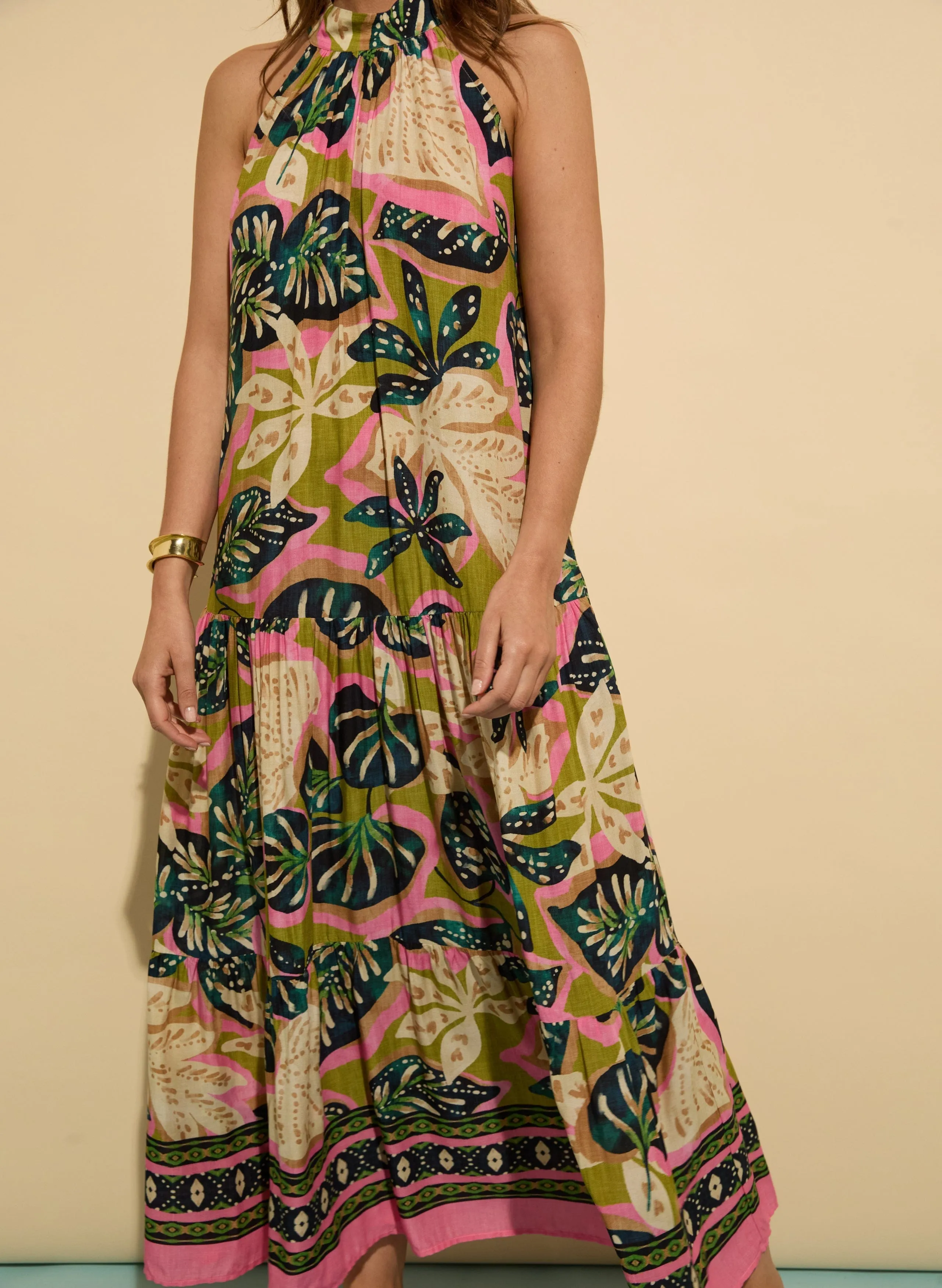Anouk LENZING™ ECOVERO™ Printed Sleeveless Maxi Dress | Lime Palm