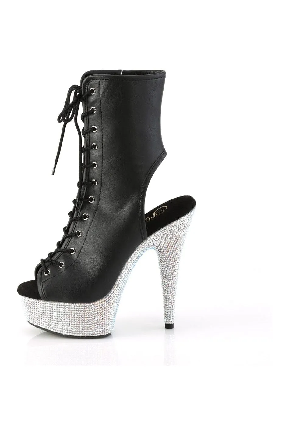 BEJEWELED-1016-6 Black Faux Leather Ankle Boot