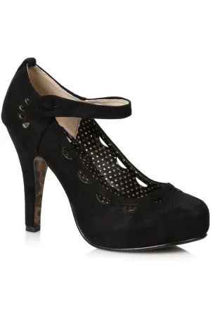 Bettie Page Yvette Vintage Pump  | Black Faux Leather