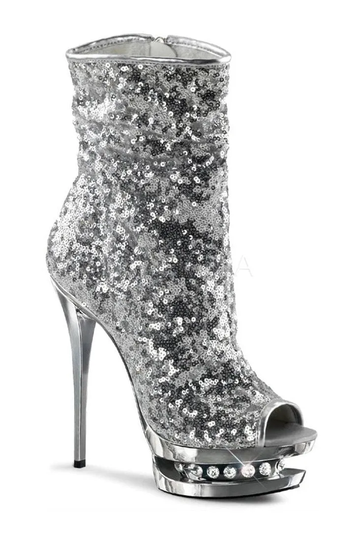 BLONDIE-R-1008 Platform Boot  | Silver Sequins