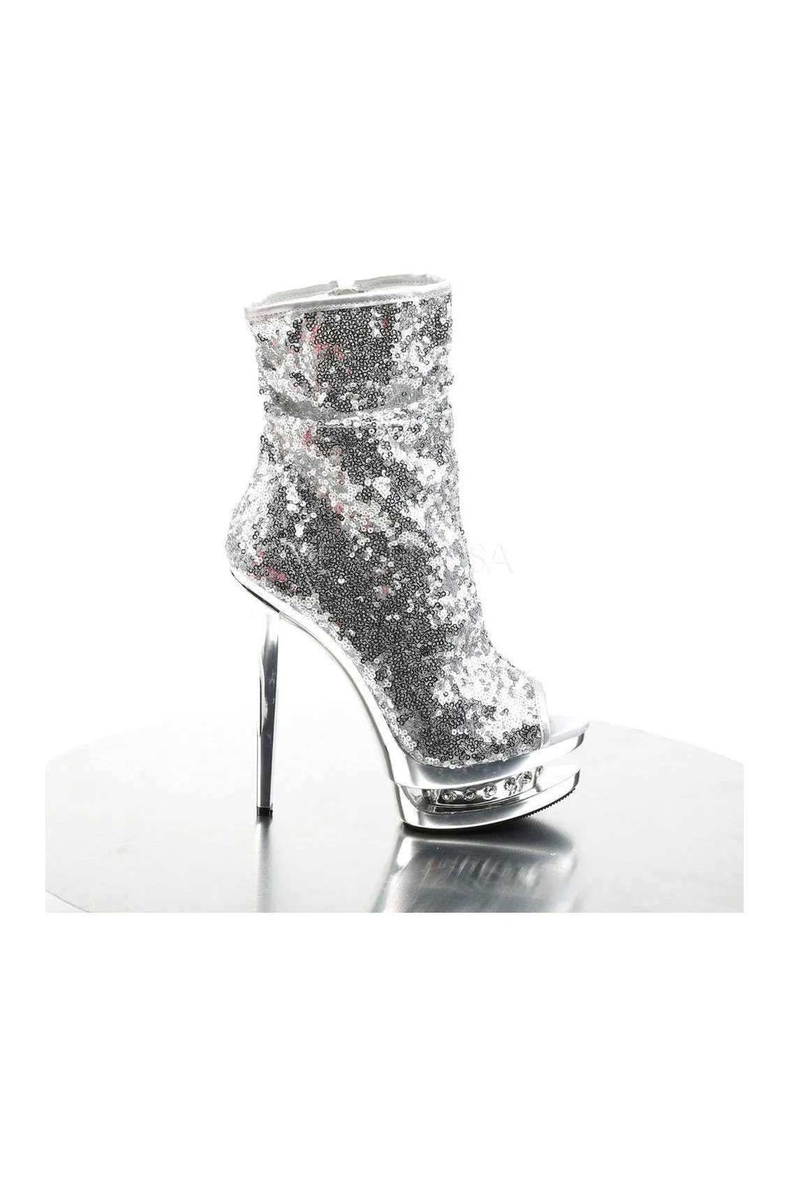 BLONDIE-R-1008 Platform Boot  | Silver Sequins