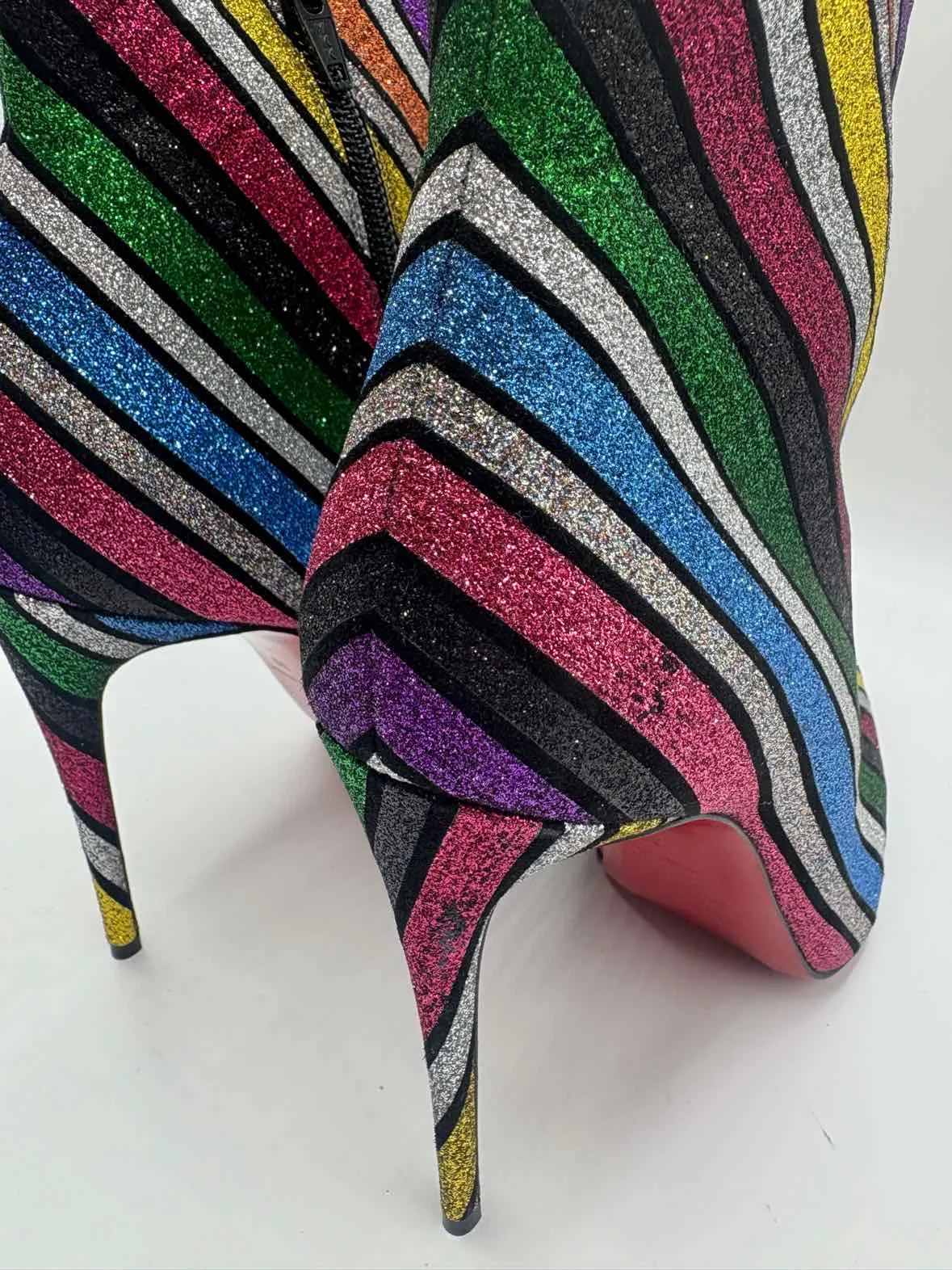 Christian Louboutin Multi Size 39 So Kate Stripe Glitter Suede Ankle Boots