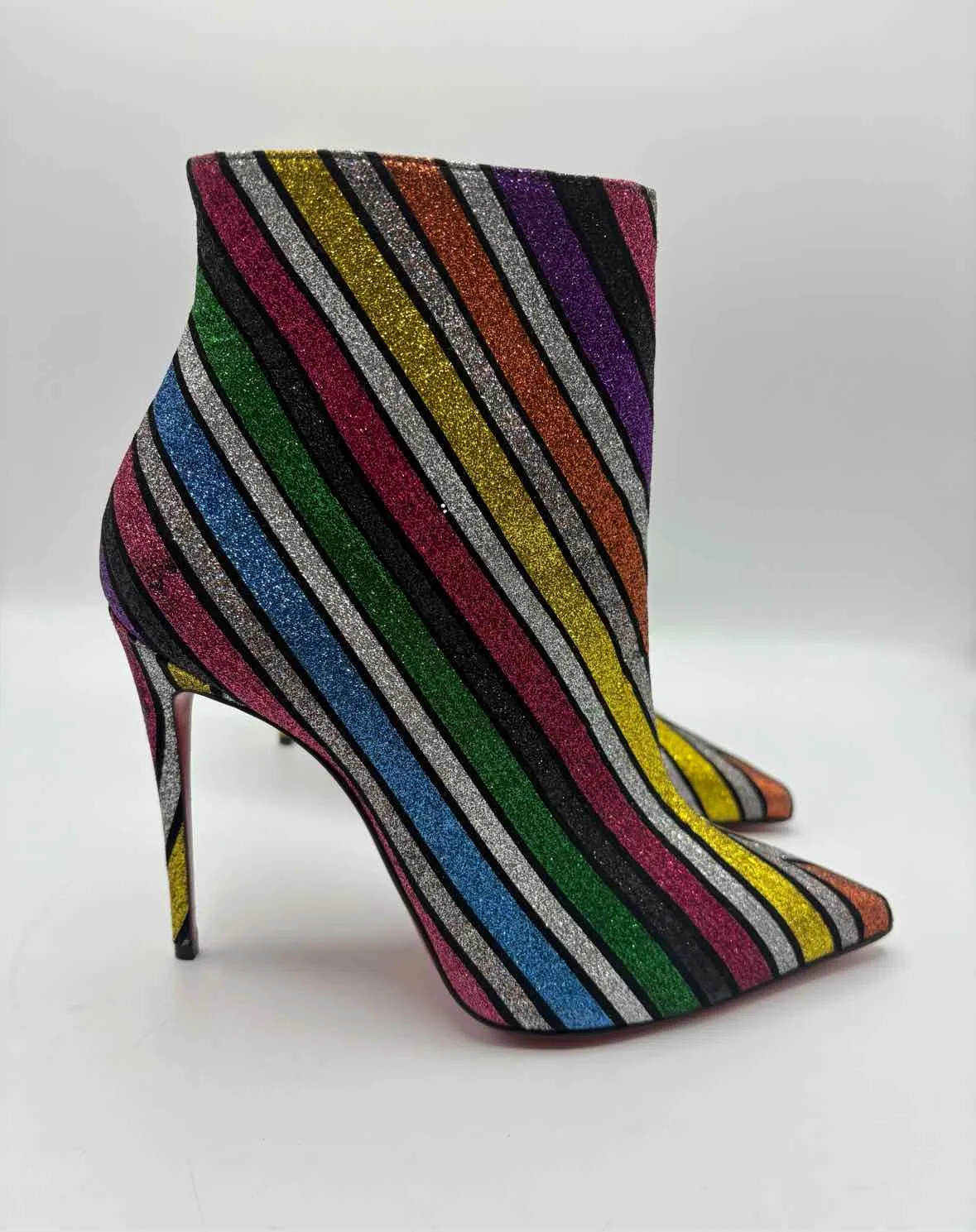 Christian Louboutin Multi Size 39 So Kate Stripe Glitter Suede Ankle Boots