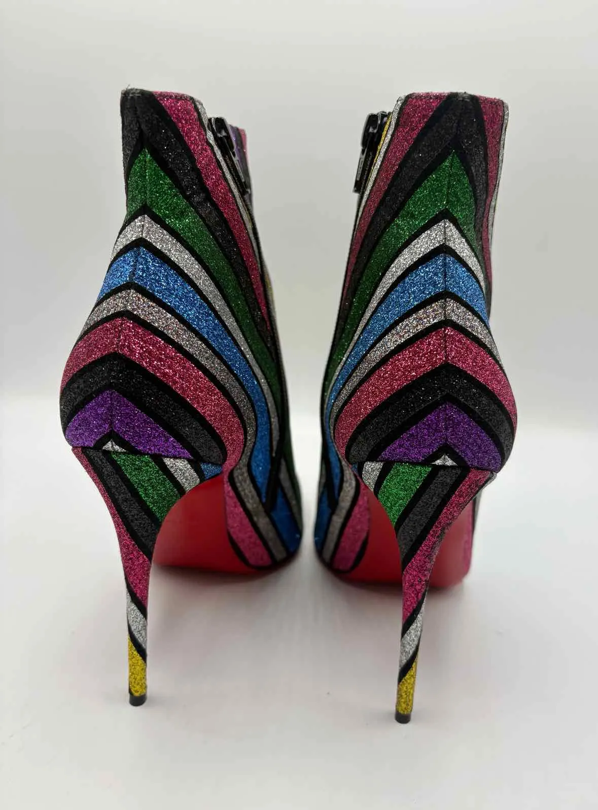Christian Louboutin Multi Size 39 So Kate Stripe Glitter Suede Ankle Boots