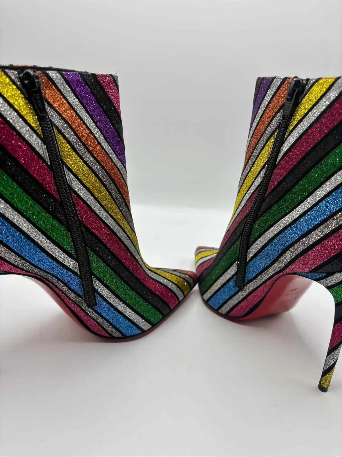 Christian Louboutin Multi Size 39 So Kate Stripe Glitter Suede Ankle Boots