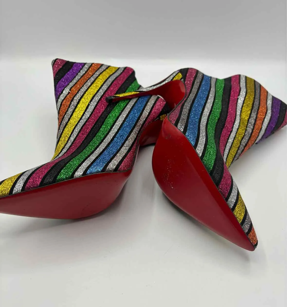 Christian Louboutin Multi Size 39 So Kate Stripe Glitter Suede Ankle Boots