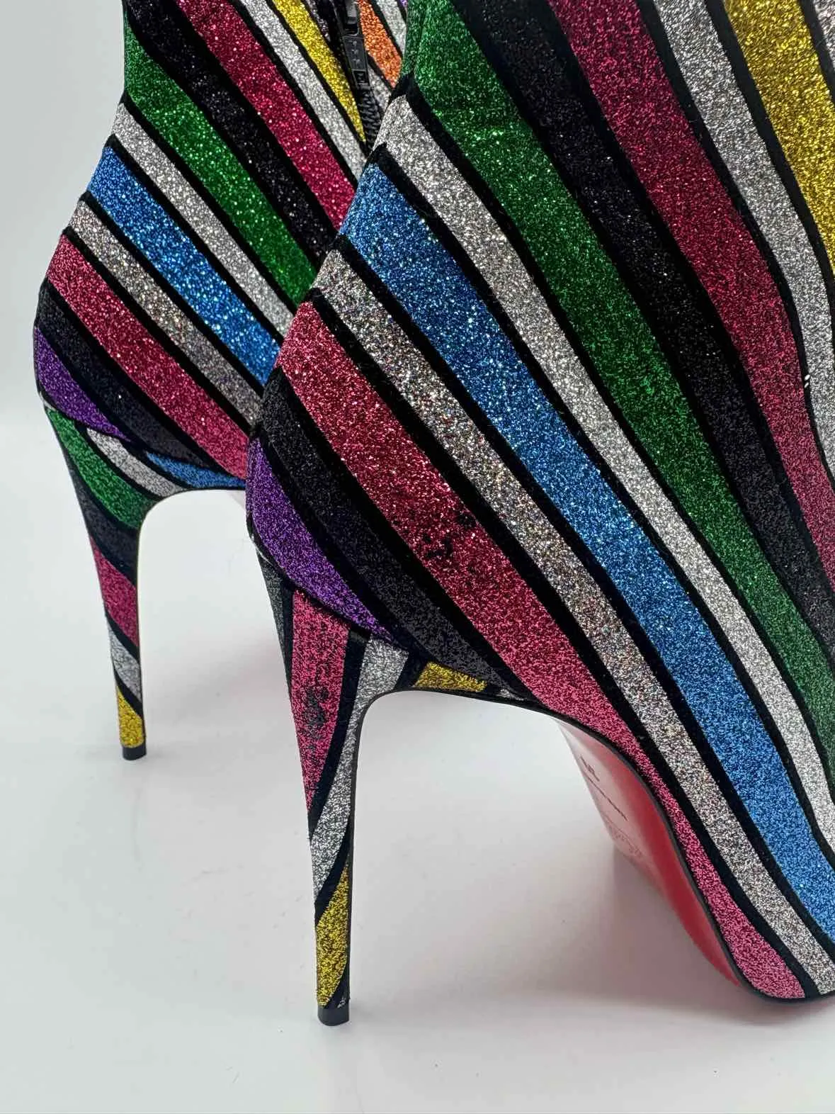 Christian Louboutin Multi Size 39 So Kate Stripe Glitter Suede Ankle Boots