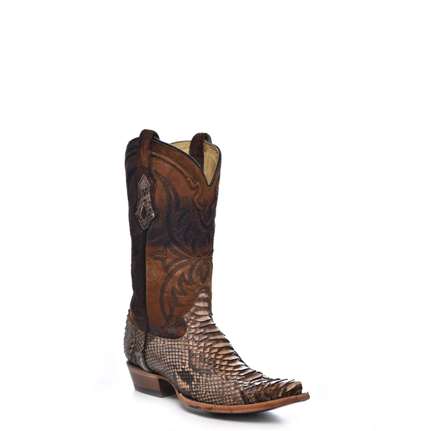 Corral Mens Embroidery Lamb Snip Toe Brown Python 12in Cowboy Boots 11.5 D