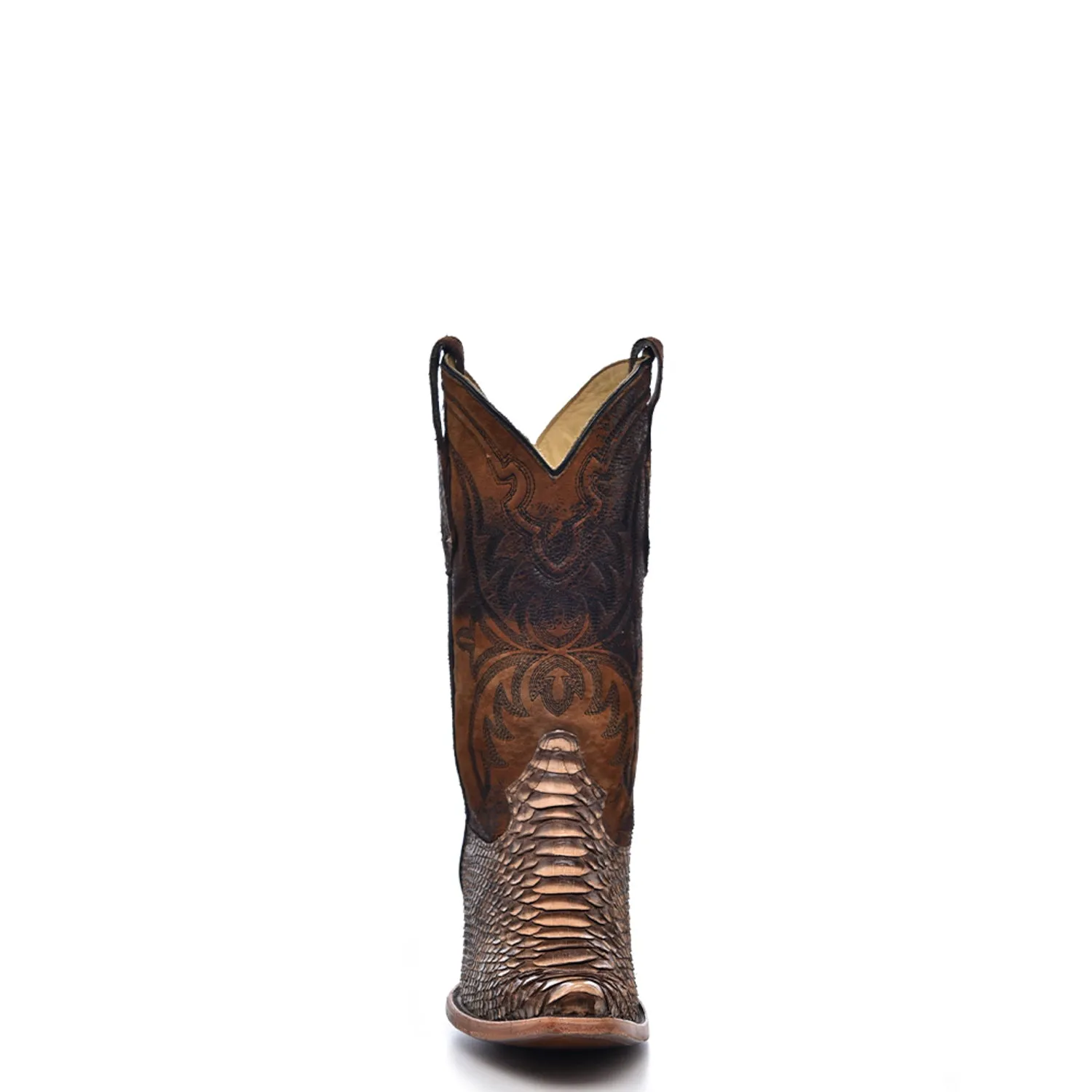 Corral Mens Embroidery Lamb Snip Toe Brown Python 12in Cowboy Boots 11.5 D