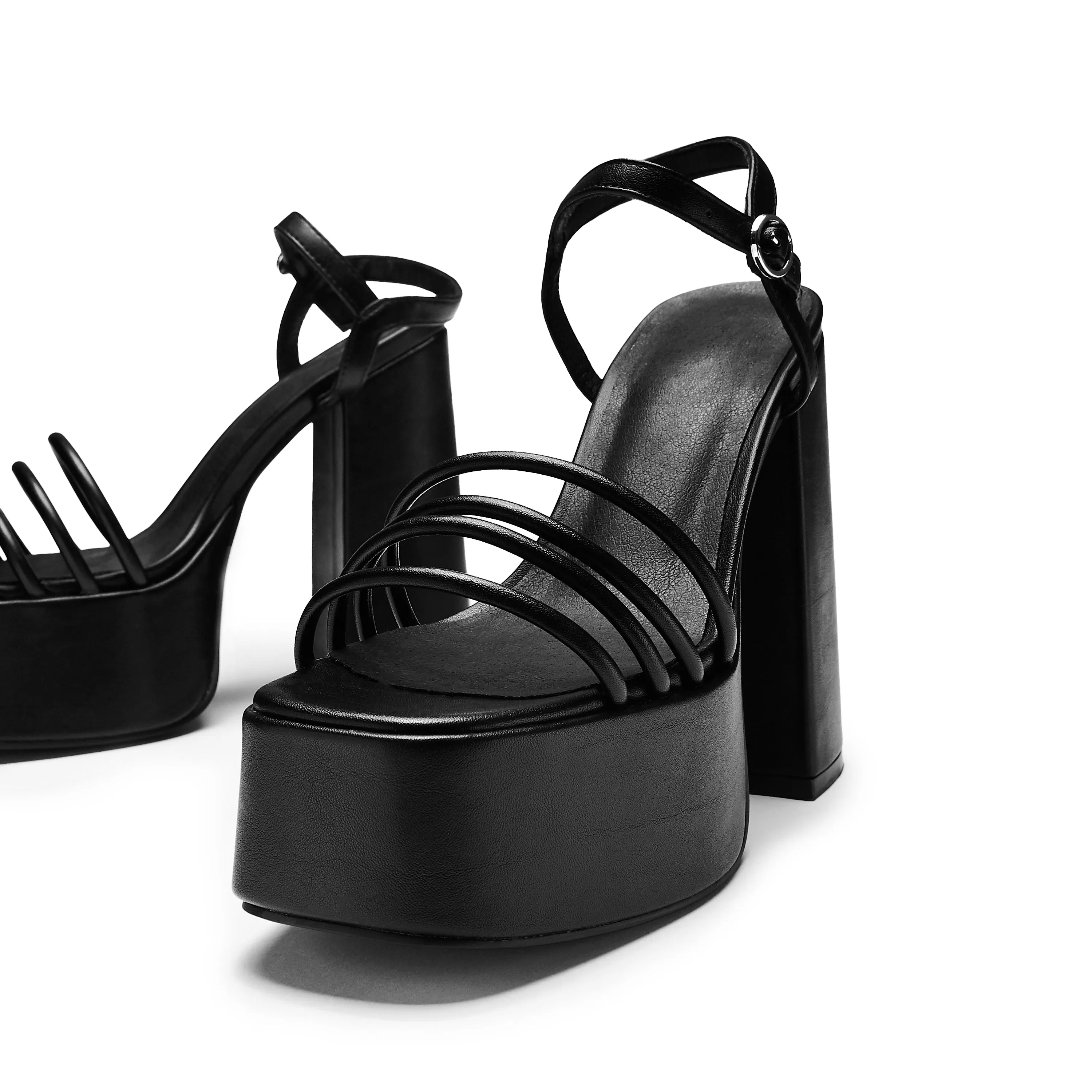 Cosette Black Platform Strappy Heels