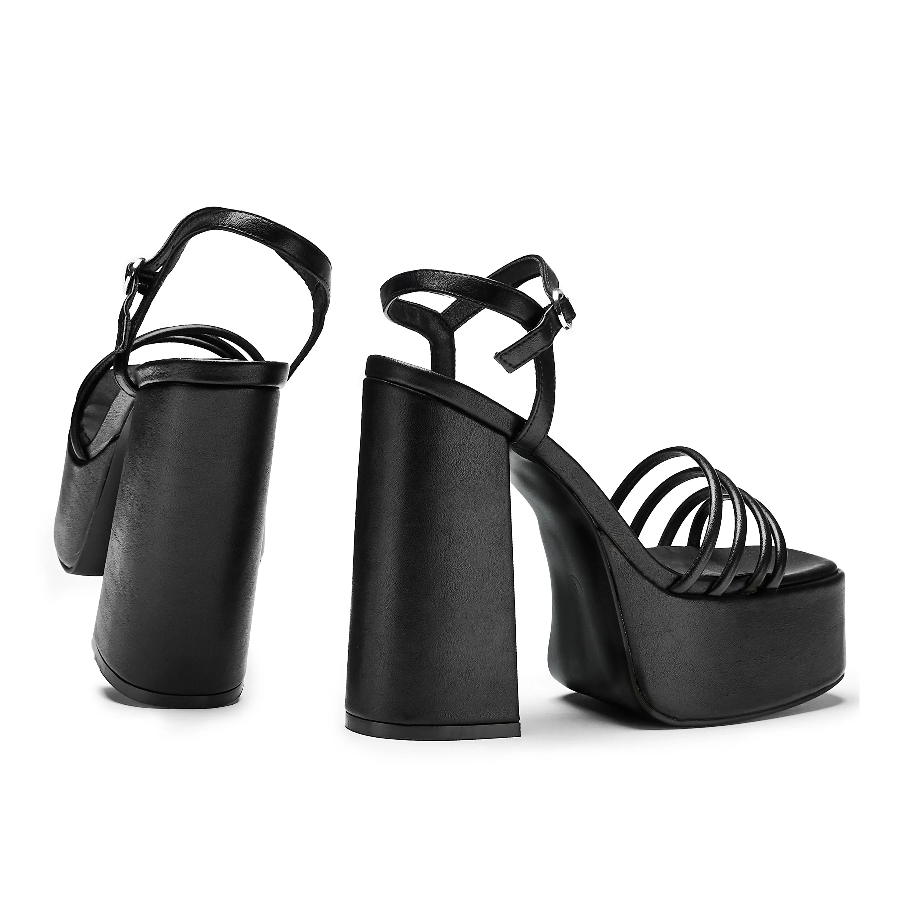 Cosette Black Platform Strappy Heels