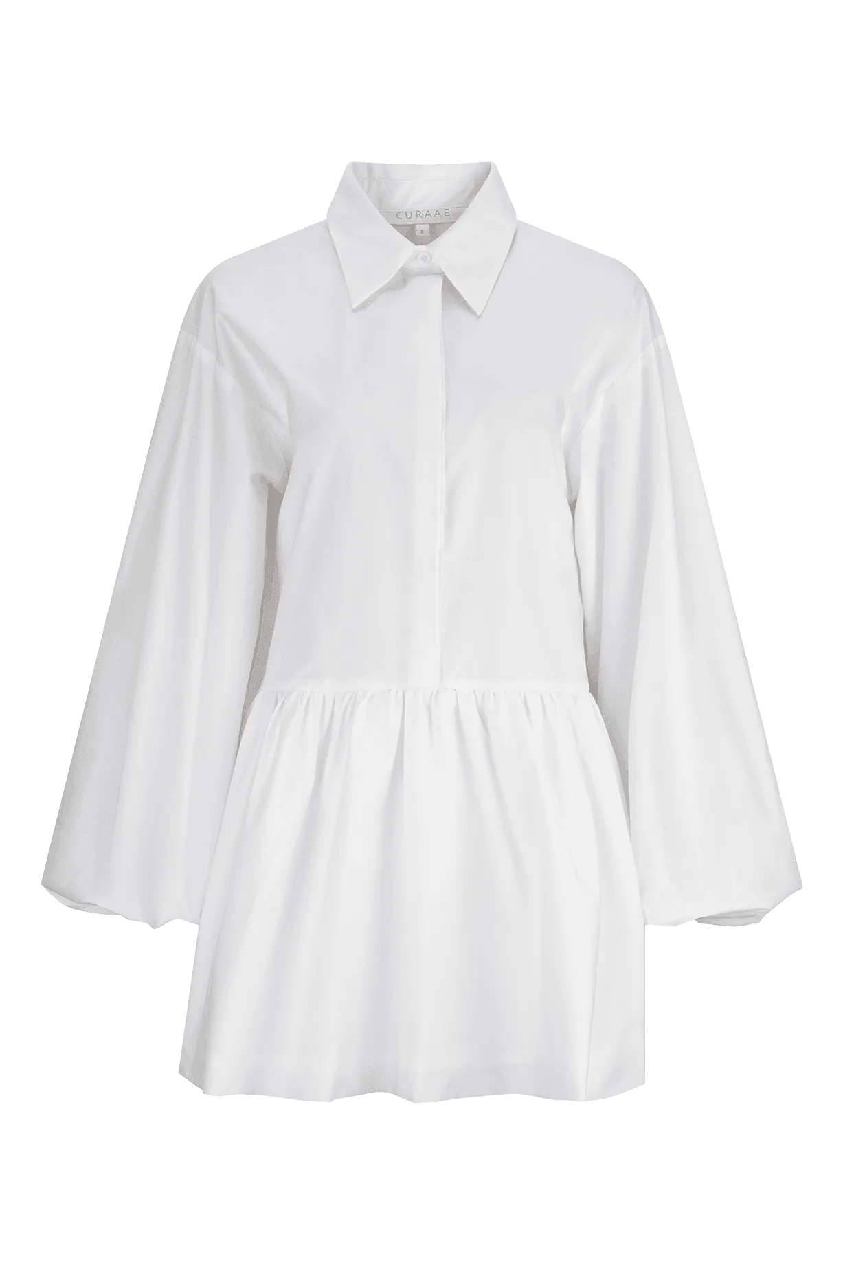 CURAAE Vienna Bubble Low Waist Skirt Long Sleeve Shirt Dress In White