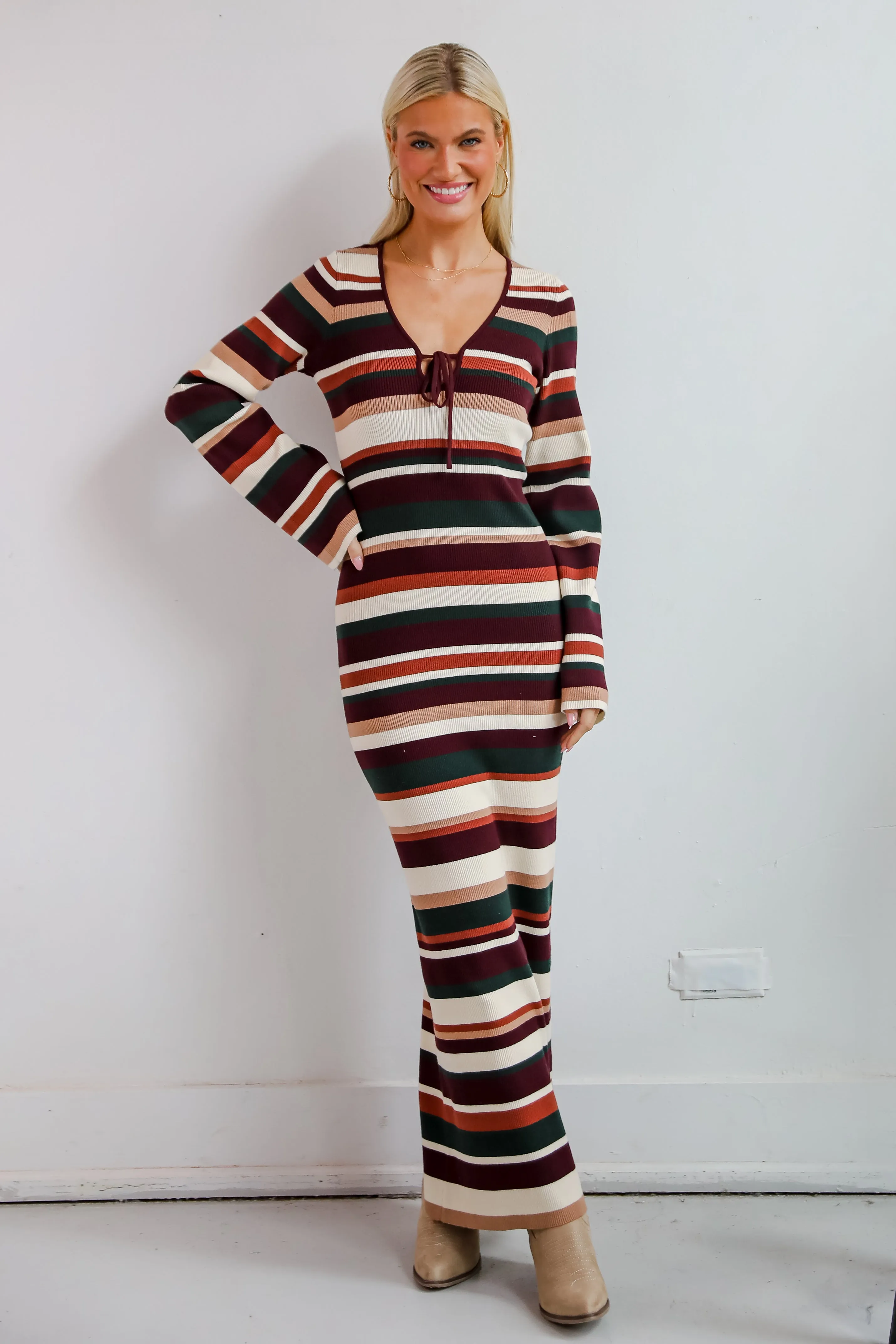 FINAL SALE - Comforting Cuteness Multi Striped Knit Maxi Dress