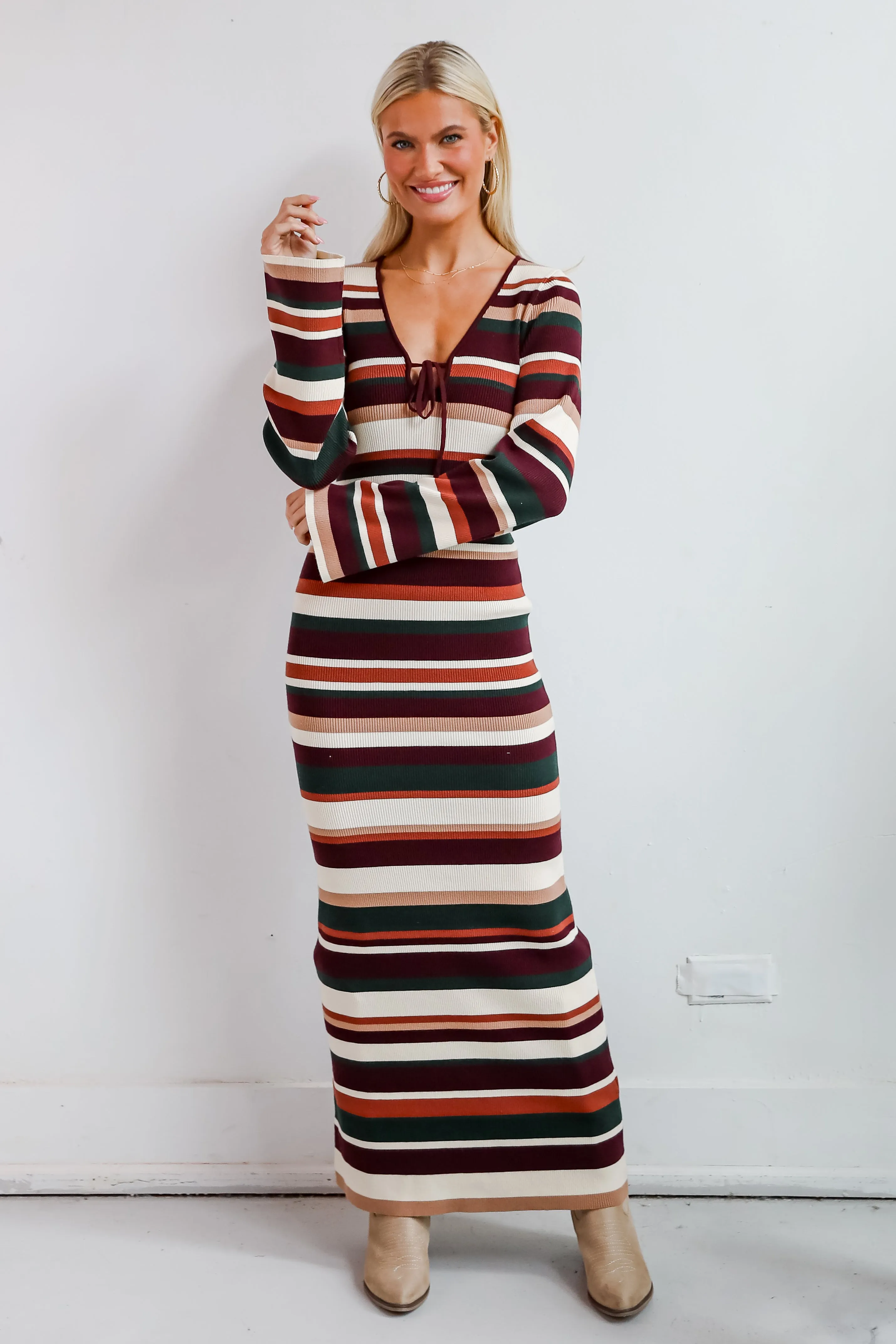 FINAL SALE - Comforting Cuteness Multi Striped Knit Maxi Dress