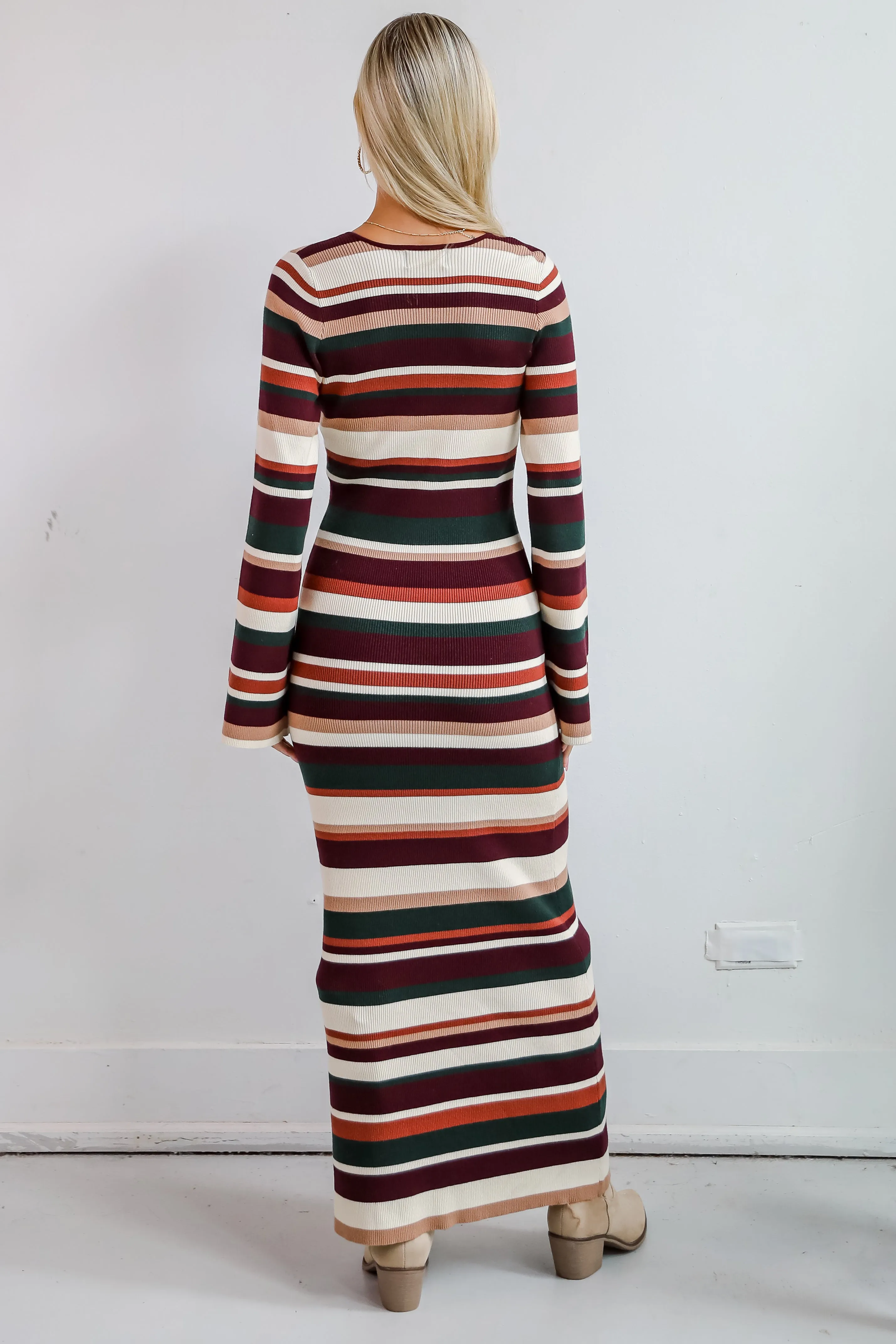 FINAL SALE - Comforting Cuteness Multi Striped Knit Maxi Dress