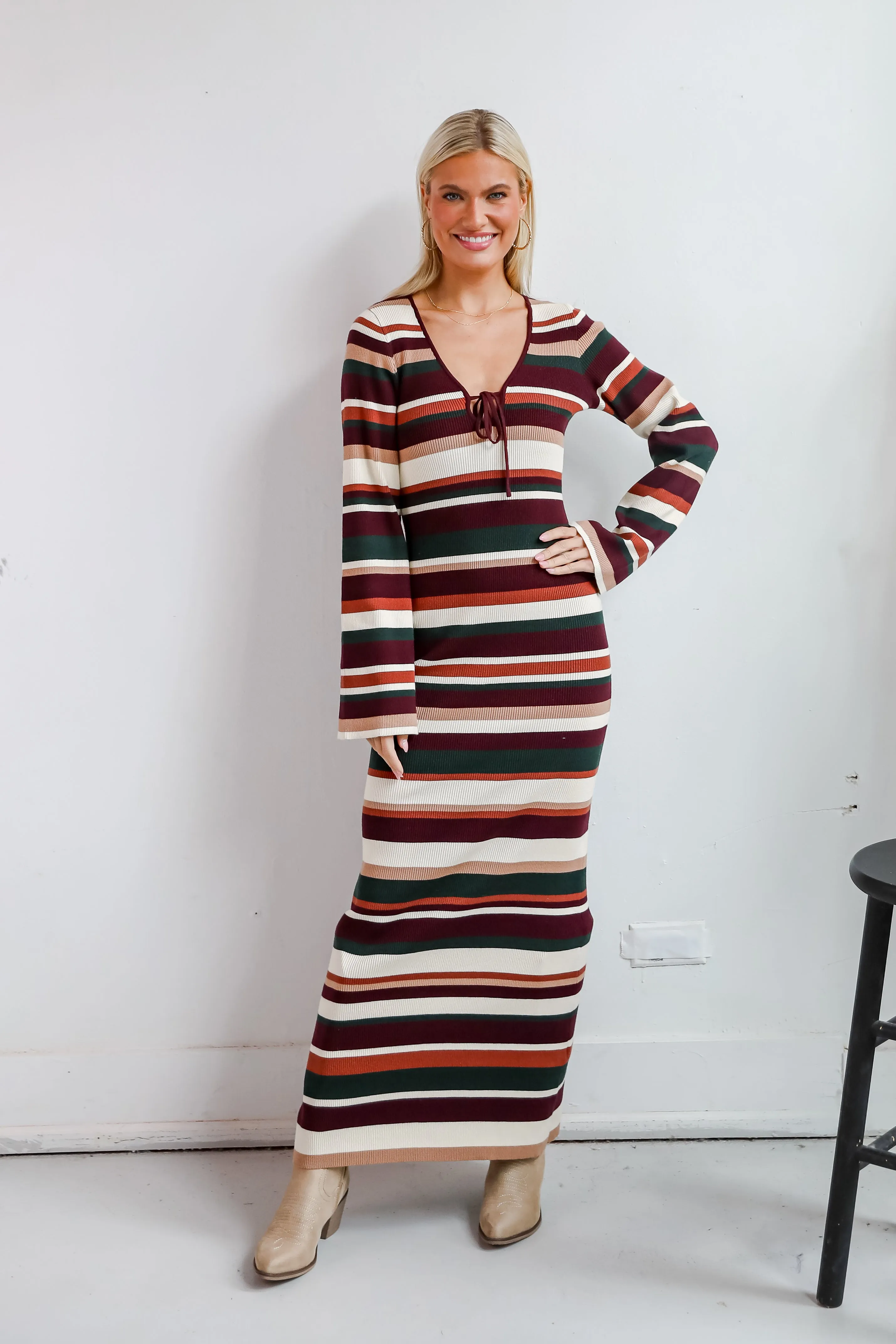 FINAL SALE - Comforting Cuteness Multi Striped Knit Maxi Dress