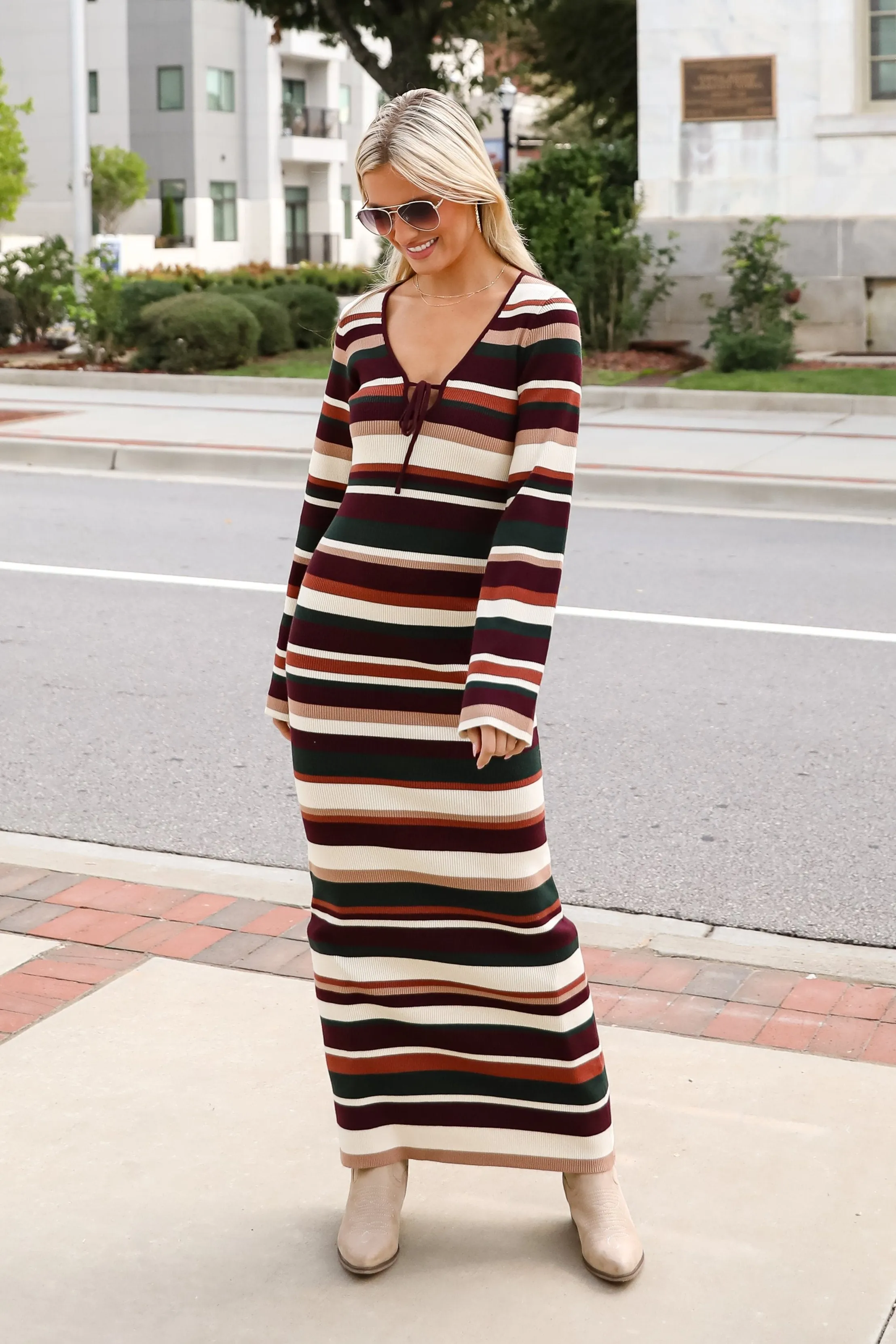 FINAL SALE - Comforting Cuteness Multi Striped Knit Maxi Dress