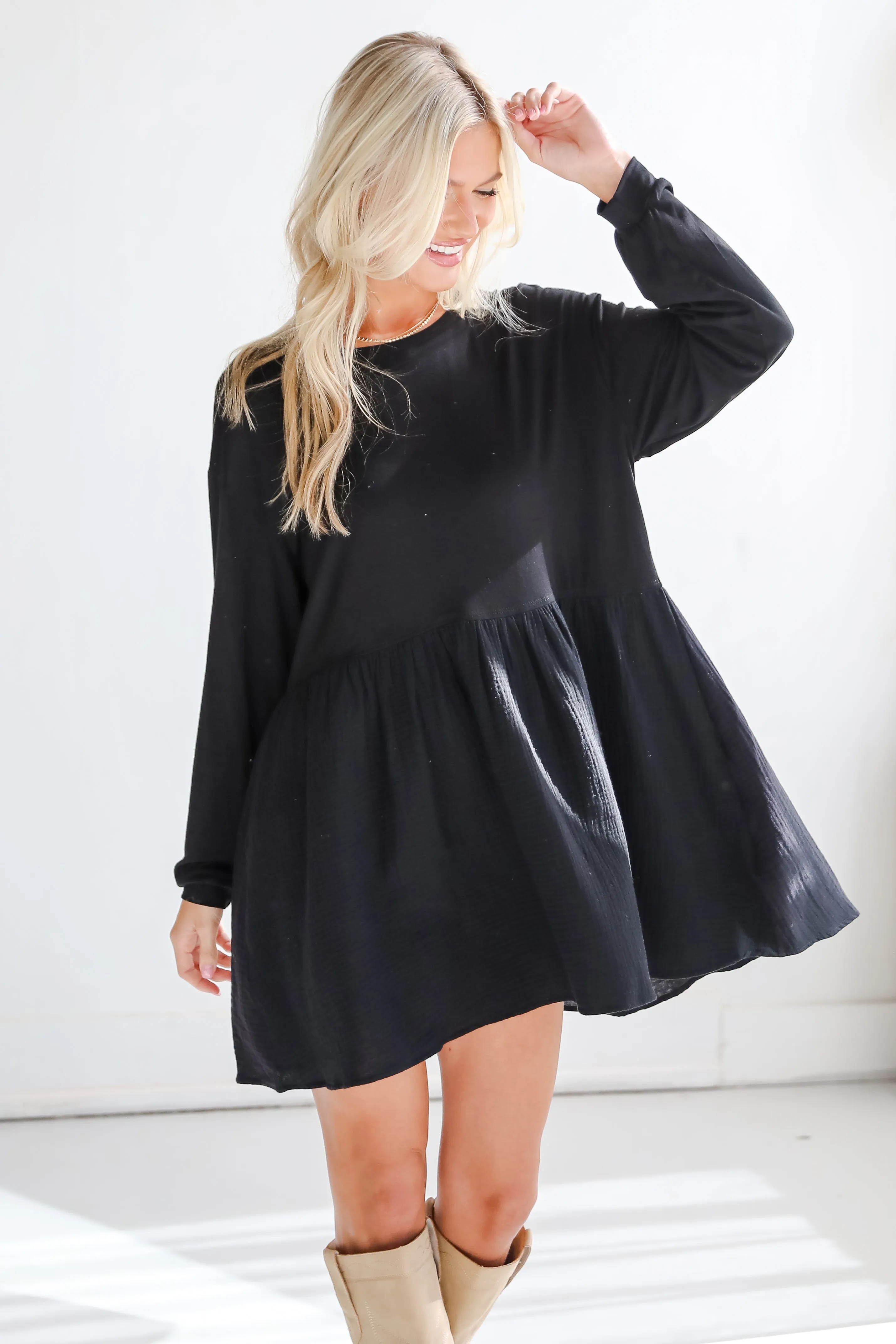 FINAL SALE - Cutest Persuasion Black Linen Contrast Babydoll Mini Dress
