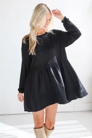 FINAL SALE - Cutest Persuasion Black Linen Contrast Babydoll Mini Dress