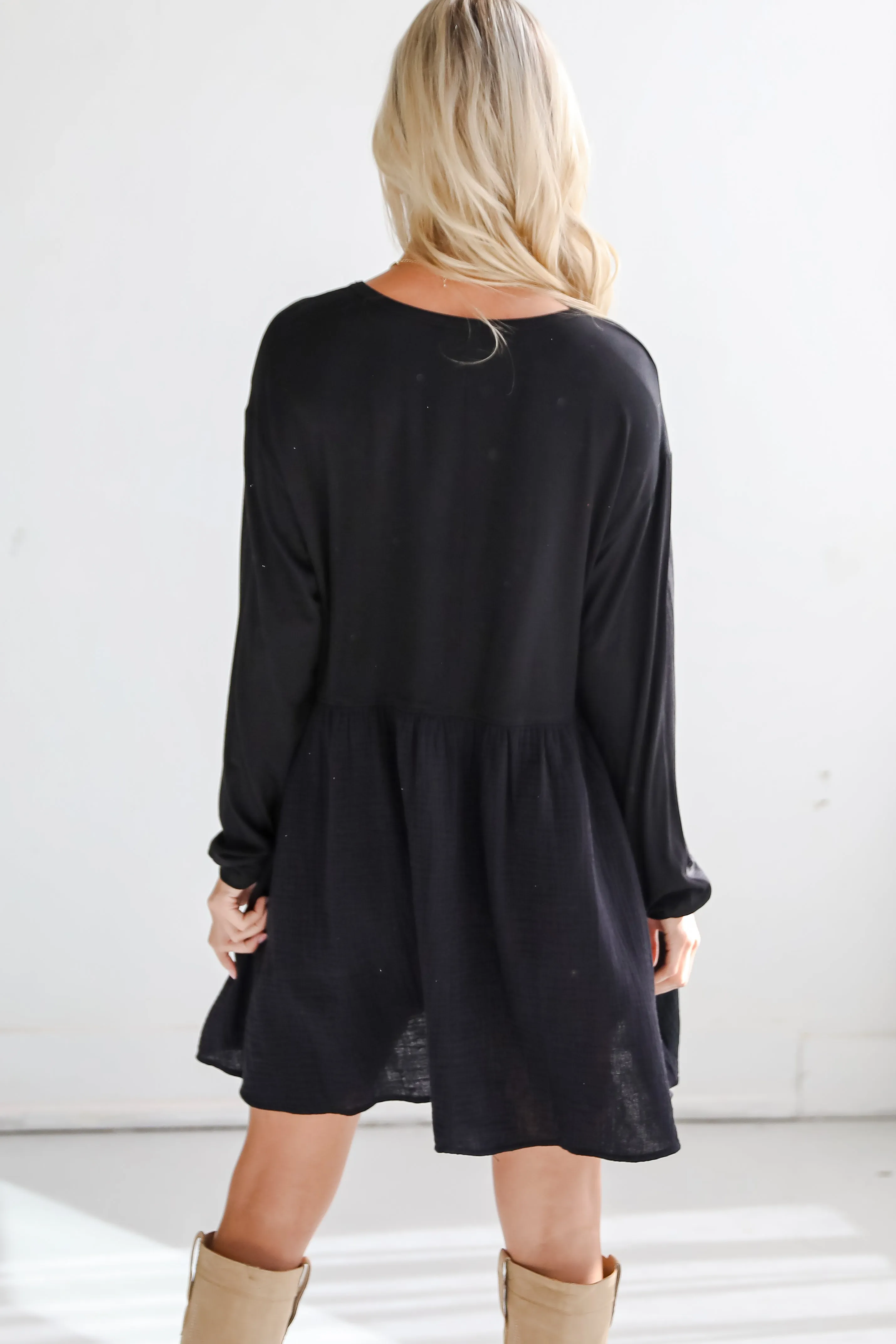FINAL SALE - Cutest Persuasion Black Linen Contrast Babydoll Mini Dress