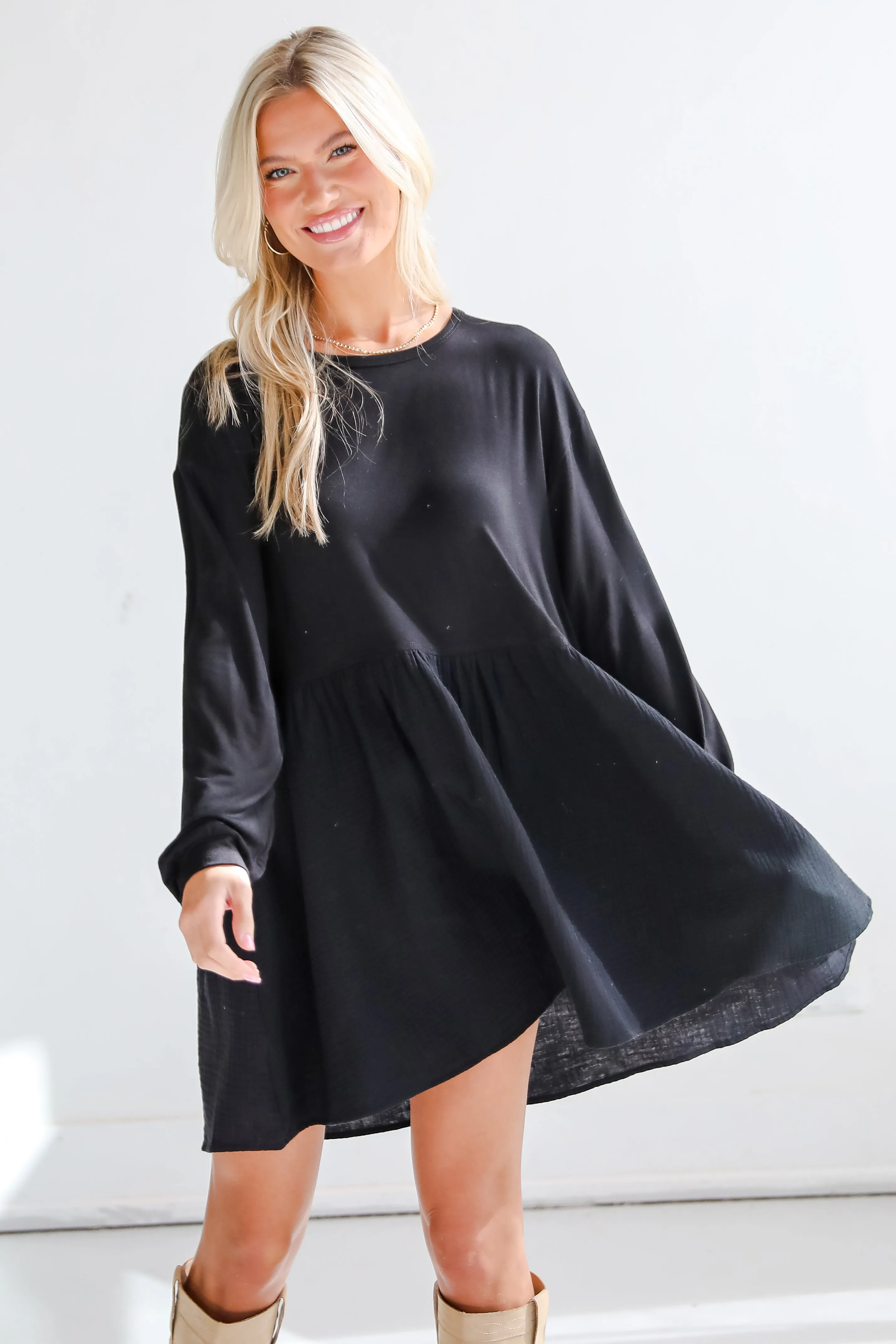 FINAL SALE - Cutest Persuasion Black Linen Contrast Babydoll Mini Dress