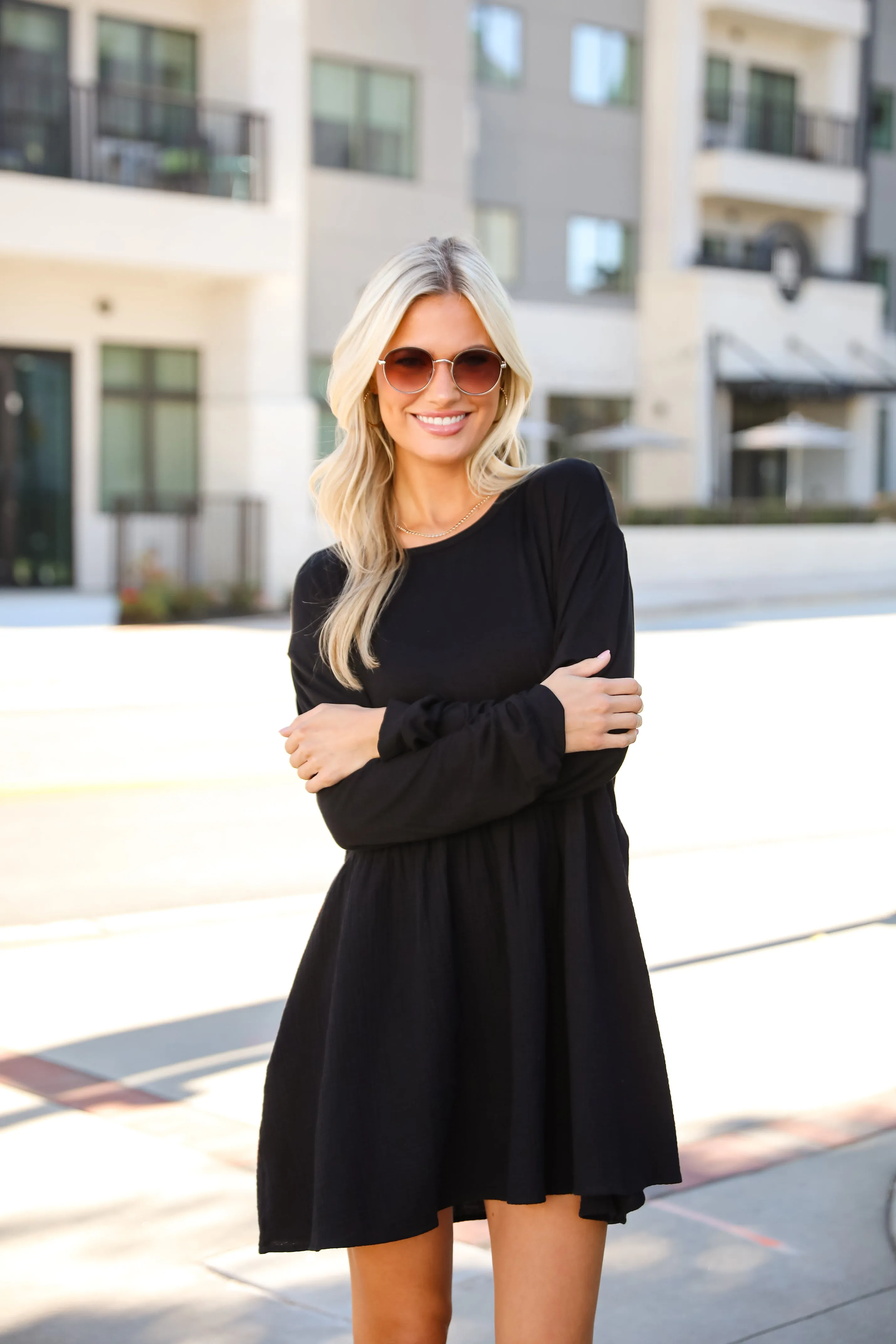 FINAL SALE - Cutest Persuasion Black Linen Contrast Babydoll Mini Dress