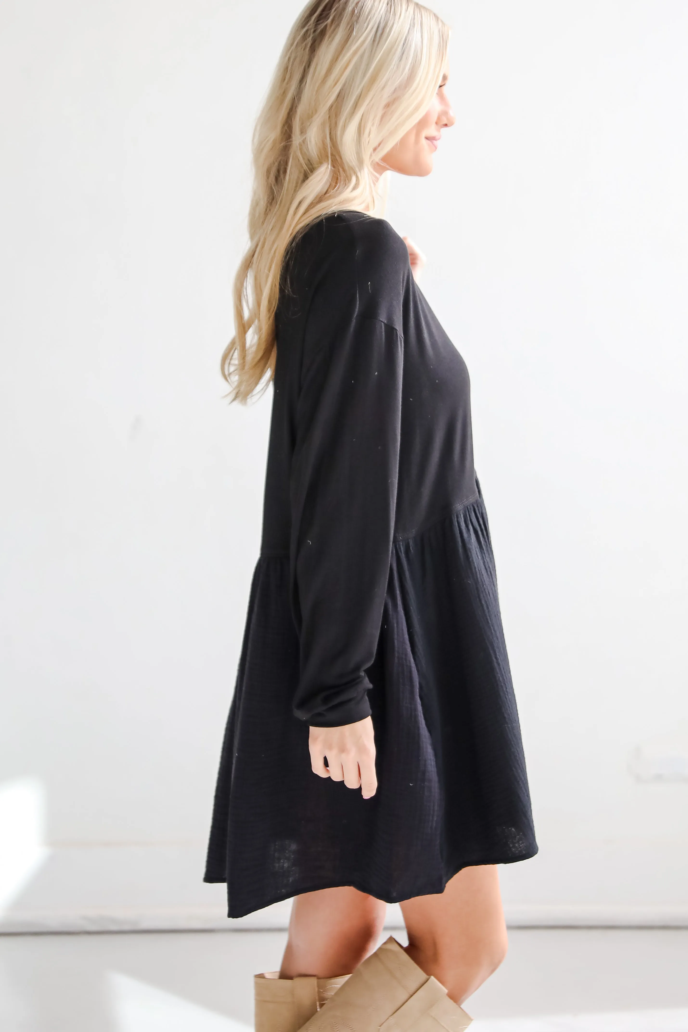 FINAL SALE - Cutest Persuasion Black Linen Contrast Babydoll Mini Dress