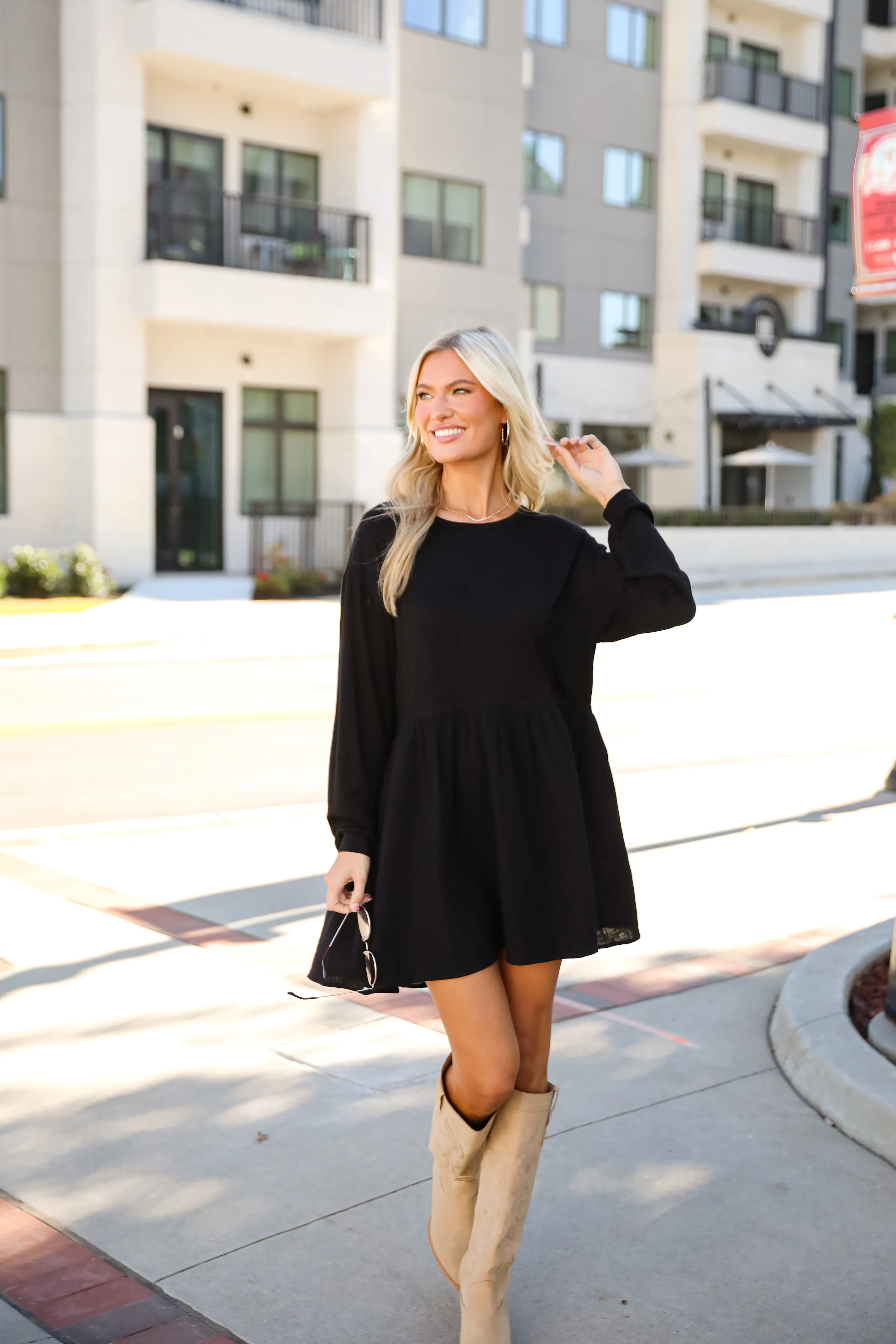 FINAL SALE - Cutest Persuasion Black Linen Contrast Babydoll Mini Dress