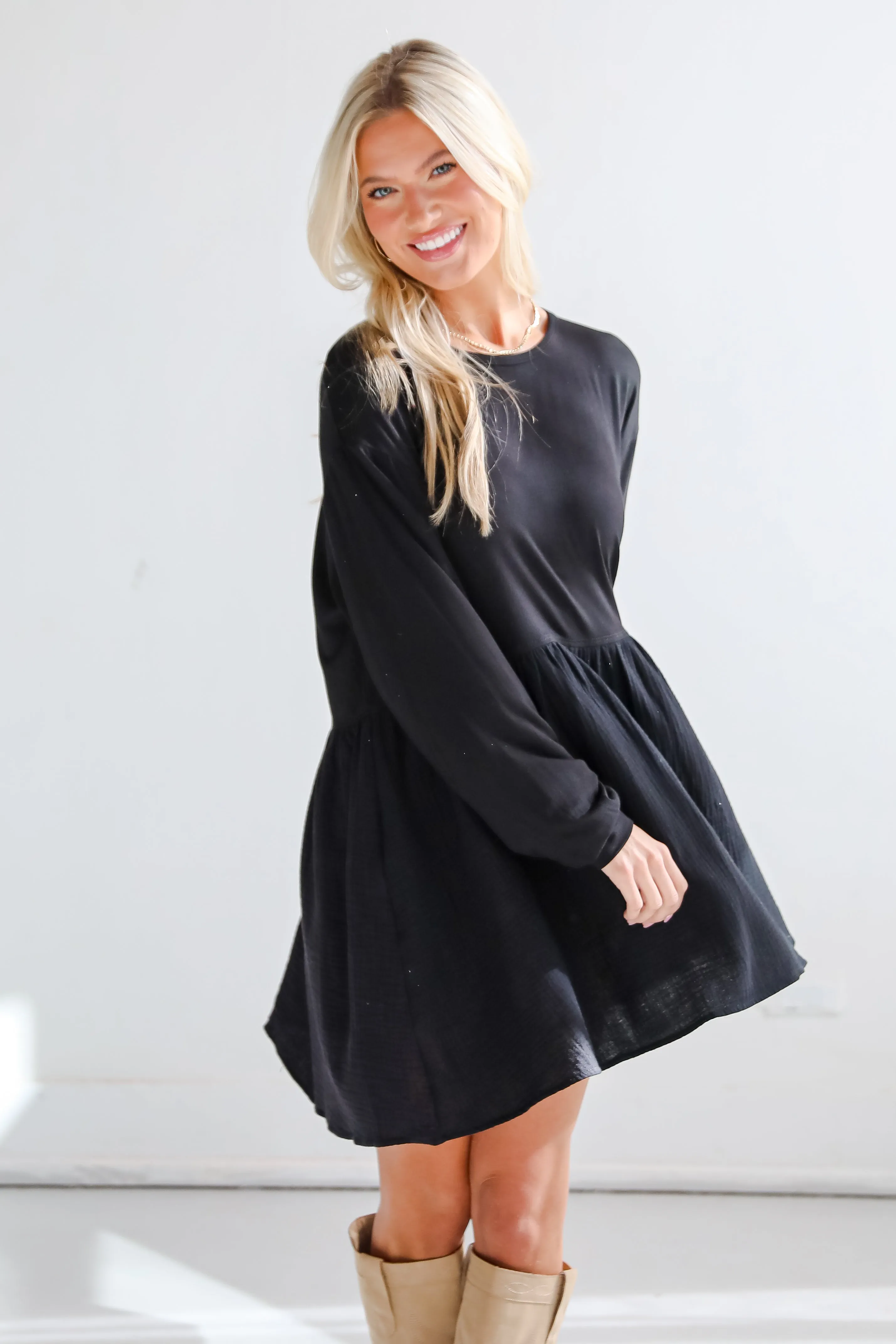 FINAL SALE - Cutest Persuasion Black Linen Contrast Babydoll Mini Dress