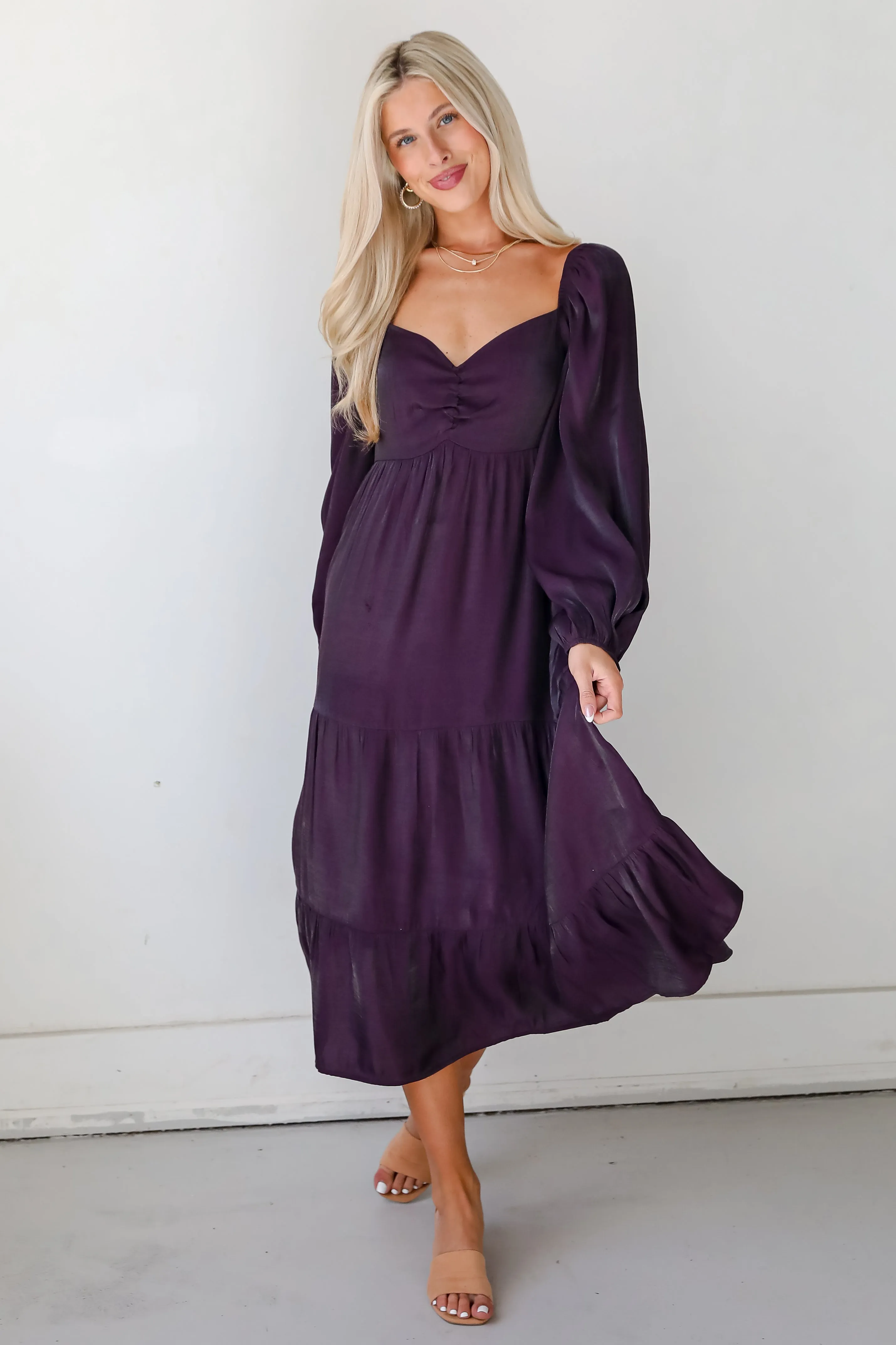 FINAL SALE - Exquisite Marvel Plum Tiered Midi Dress