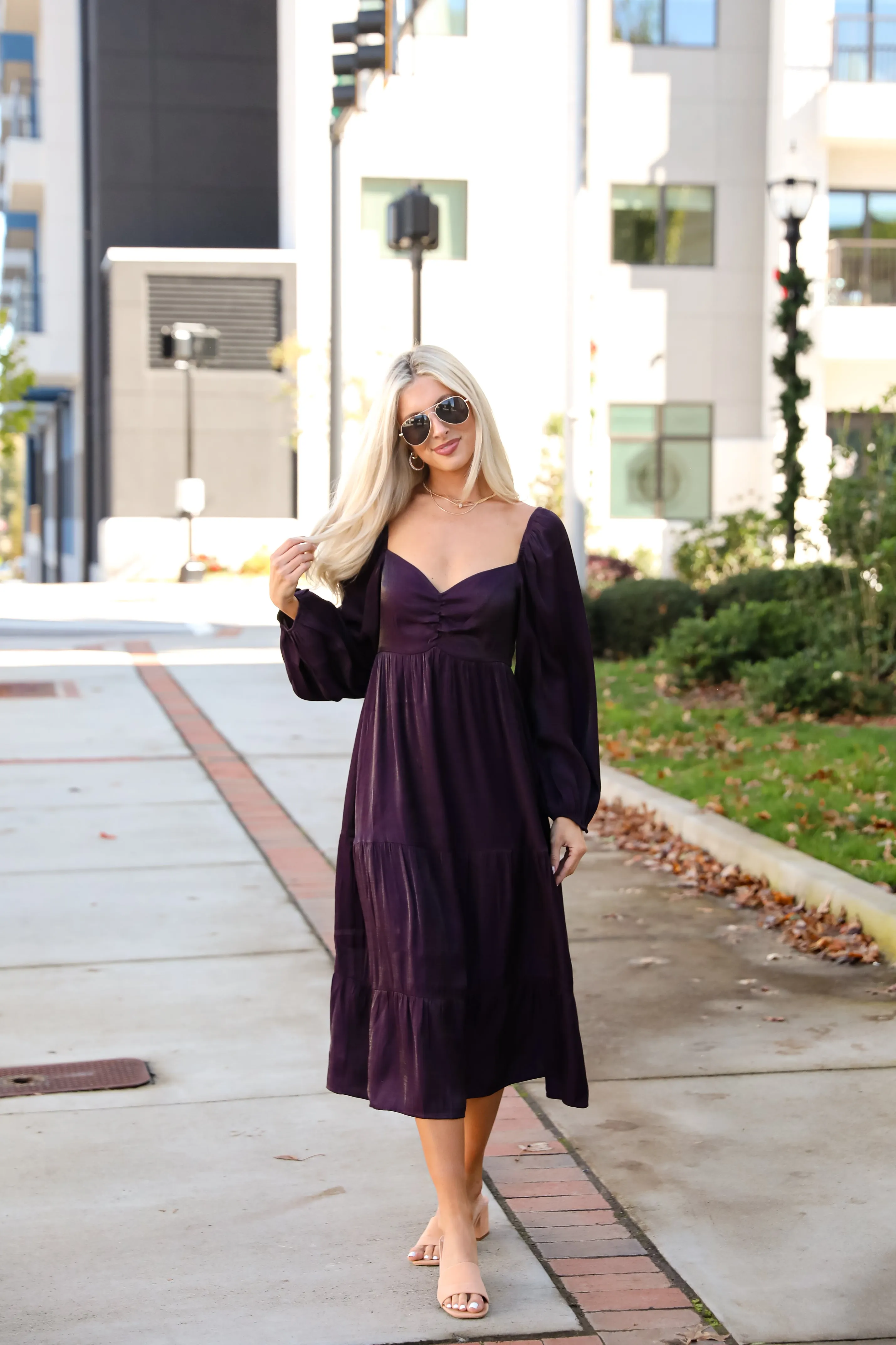 FINAL SALE - Exquisite Marvel Plum Tiered Midi Dress