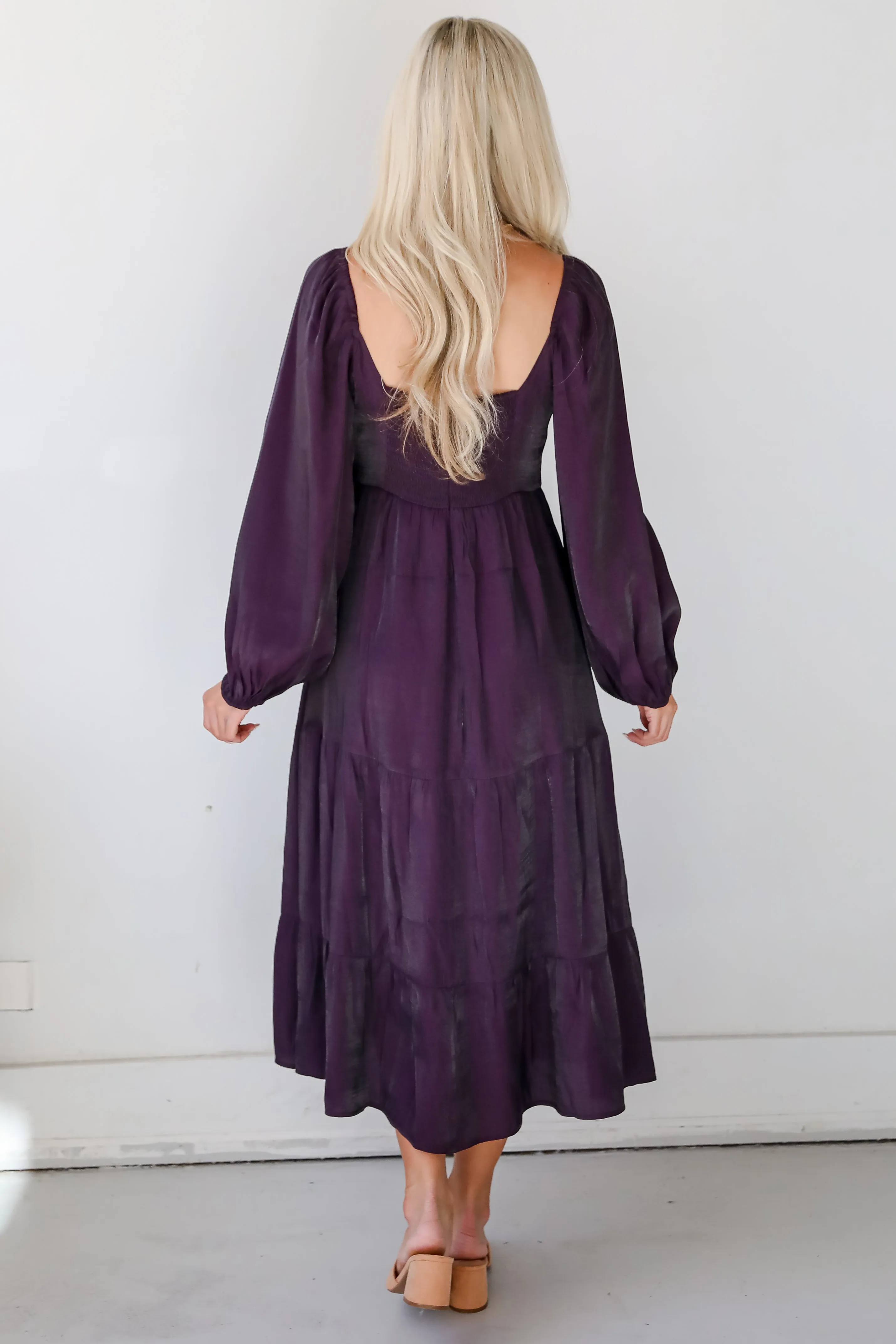 FINAL SALE - Exquisite Marvel Plum Tiered Midi Dress