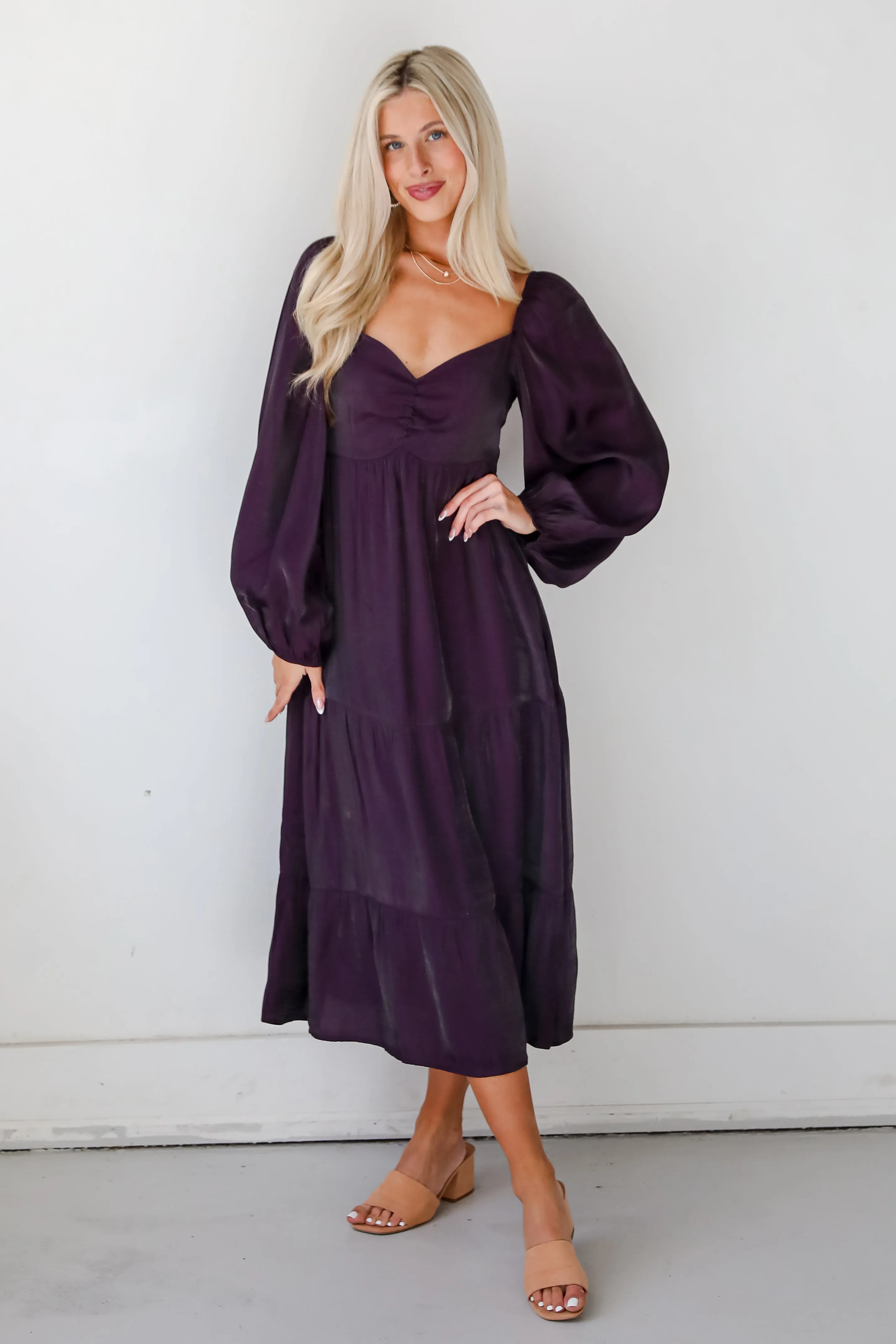 FINAL SALE - Exquisite Marvel Plum Tiered Midi Dress