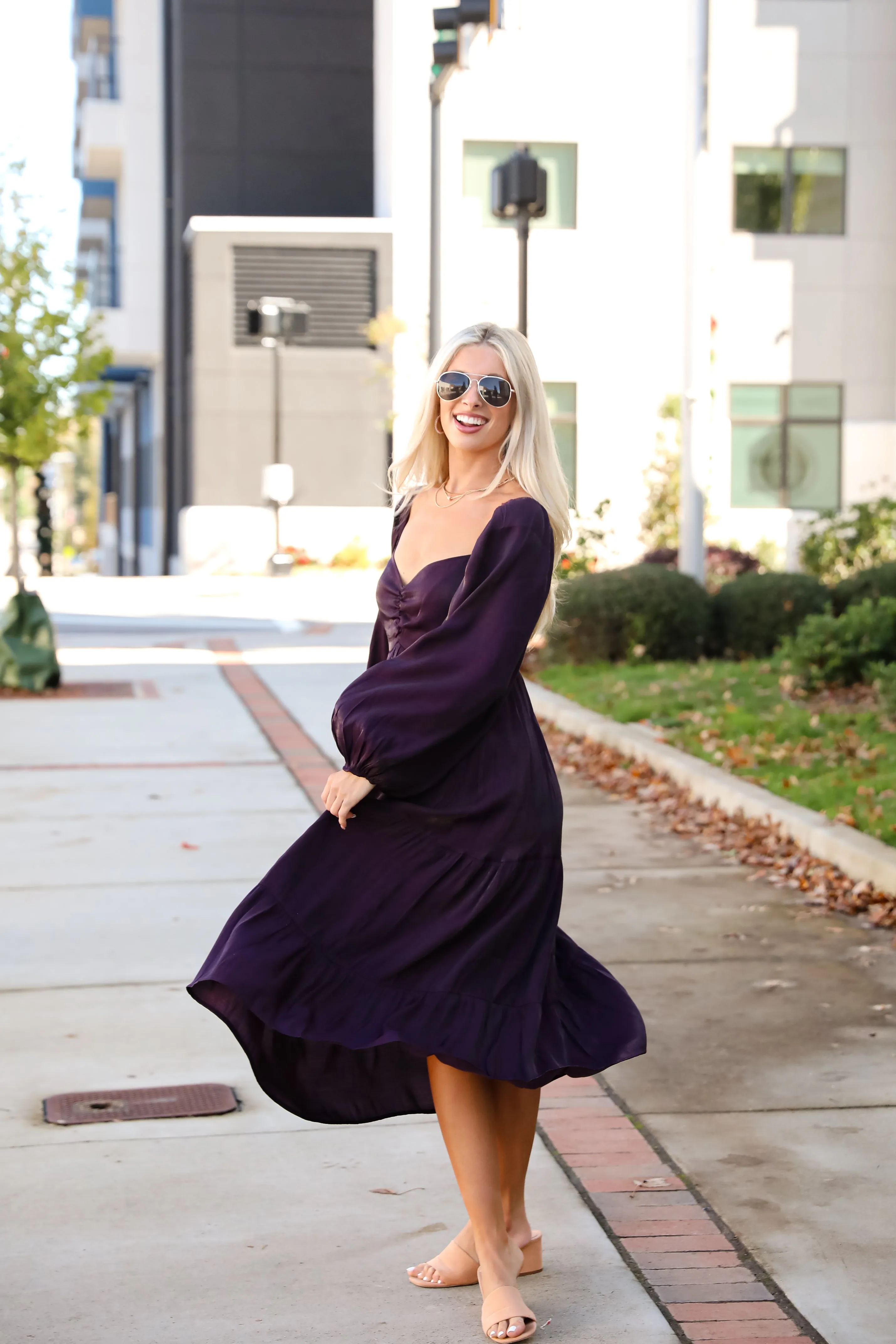 FINAL SALE - Exquisite Marvel Plum Tiered Midi Dress
