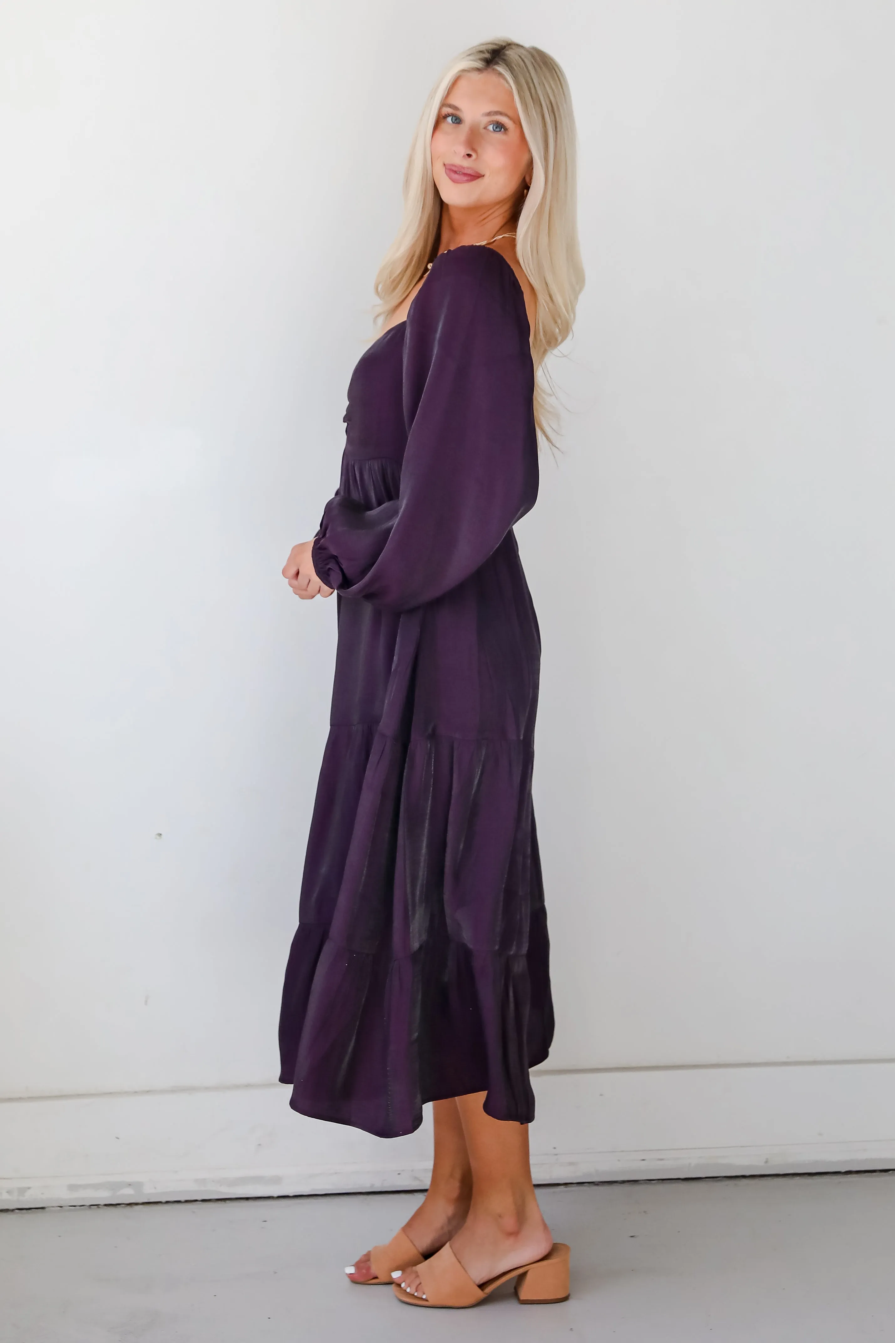 FINAL SALE - Exquisite Marvel Plum Tiered Midi Dress