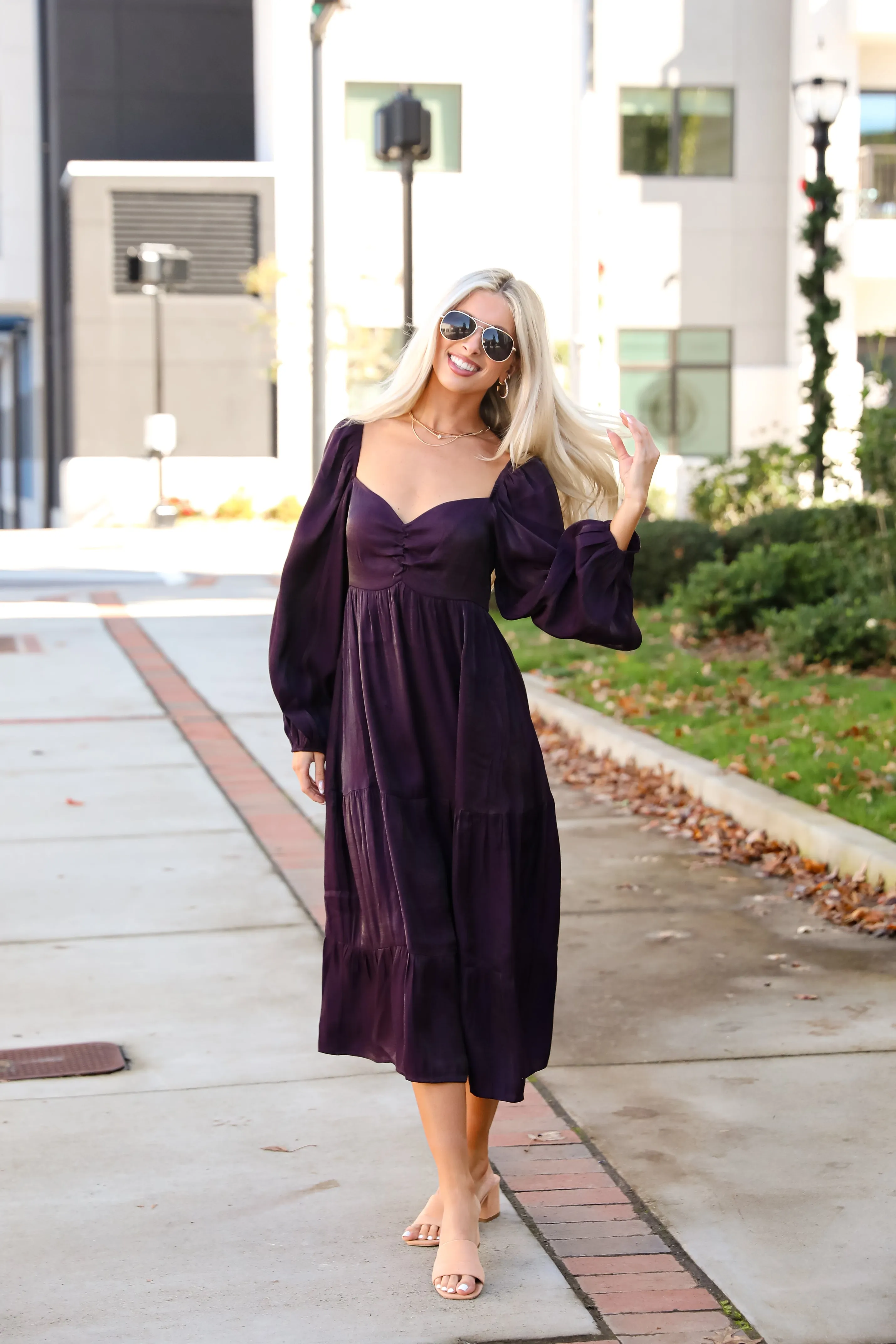 FINAL SALE - Exquisite Marvel Plum Tiered Midi Dress