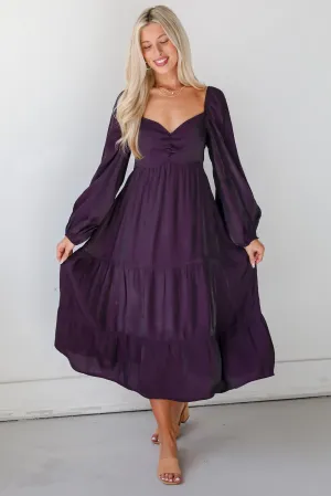 FINAL SALE - Exquisite Marvel Plum Tiered Midi Dress