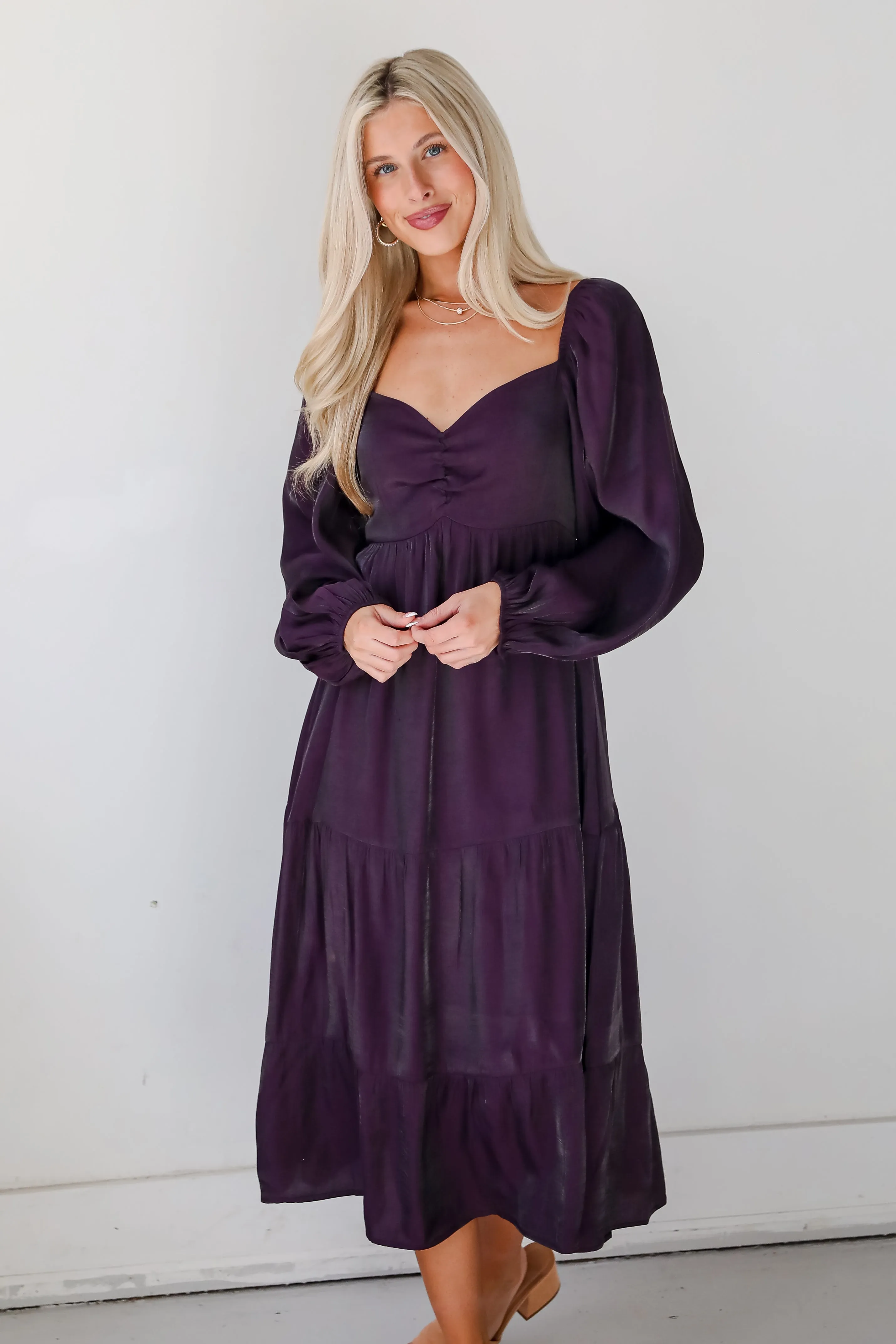 FINAL SALE - Exquisite Marvel Plum Tiered Midi Dress