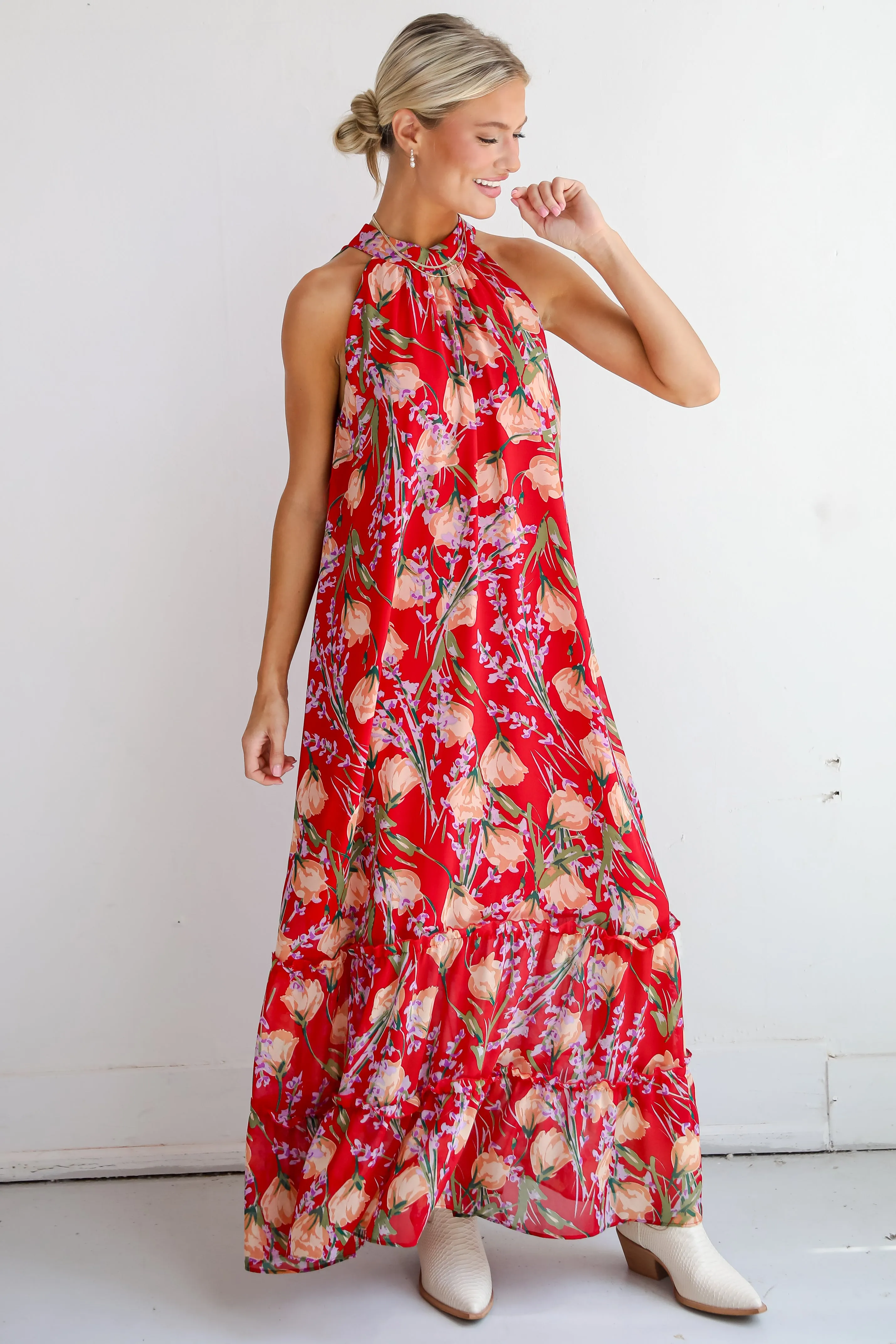 FINAL SALE - Happily Yours Red Floral Maxi Dress