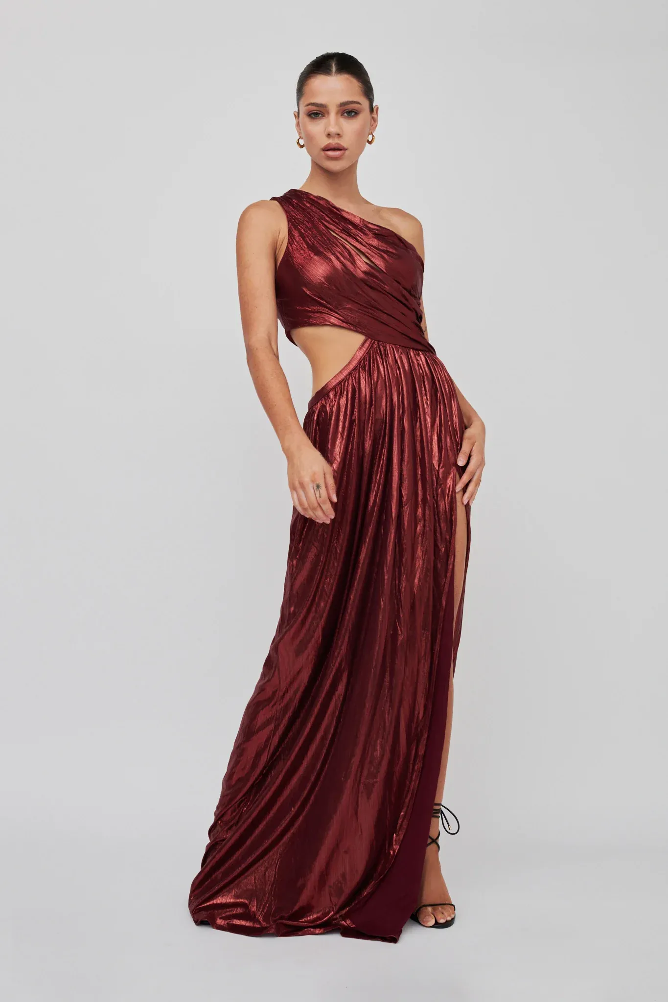 Fortuna One Shoulder Split Maxi Dress Wine