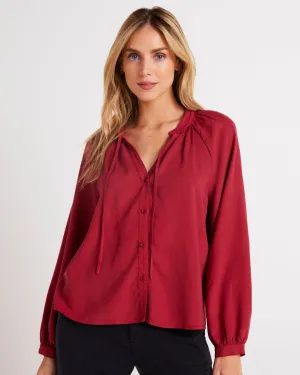 Full Sleeve Raglan Button Down - Ruby Red