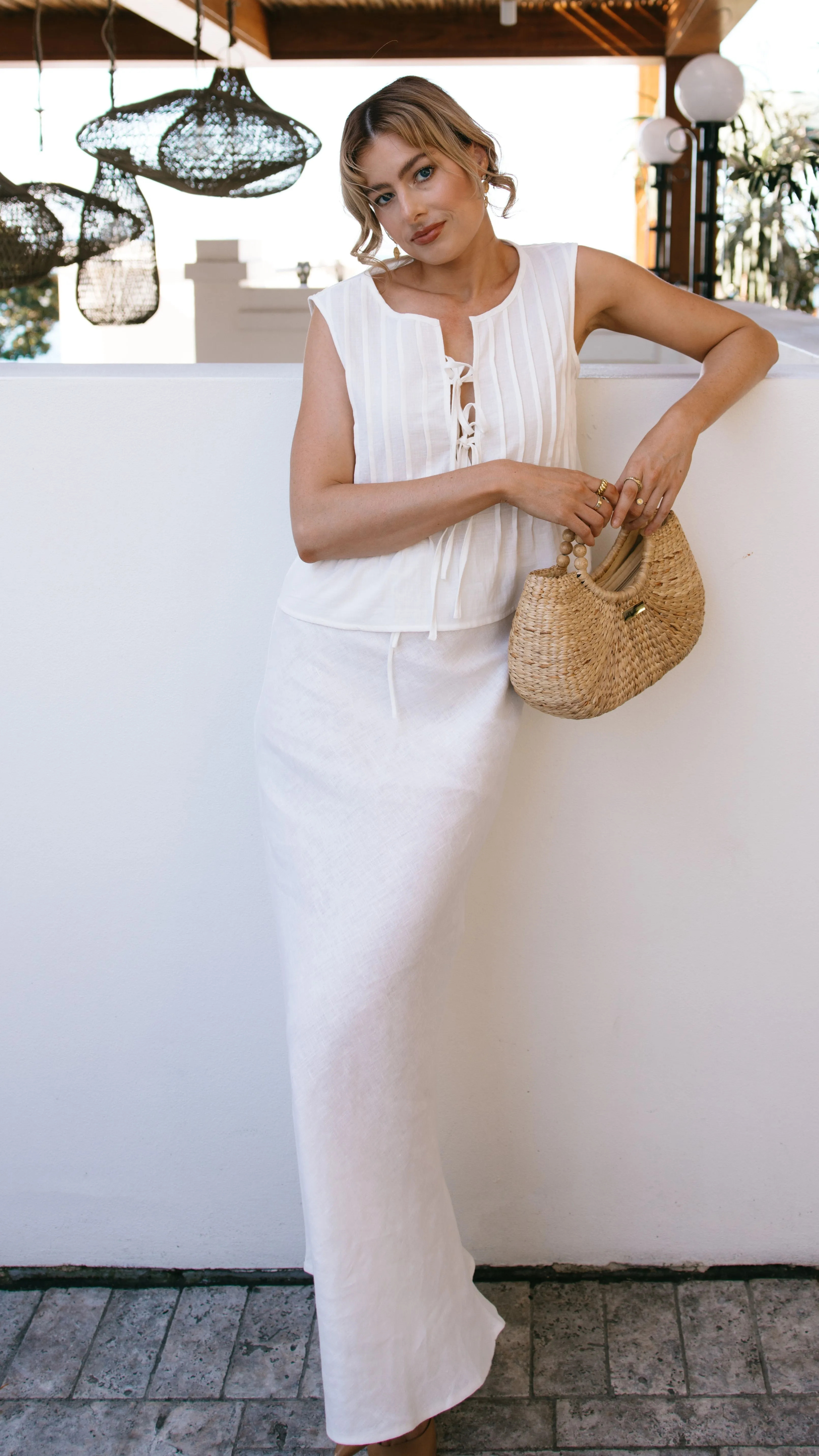 Hailey Tie Front Top - White