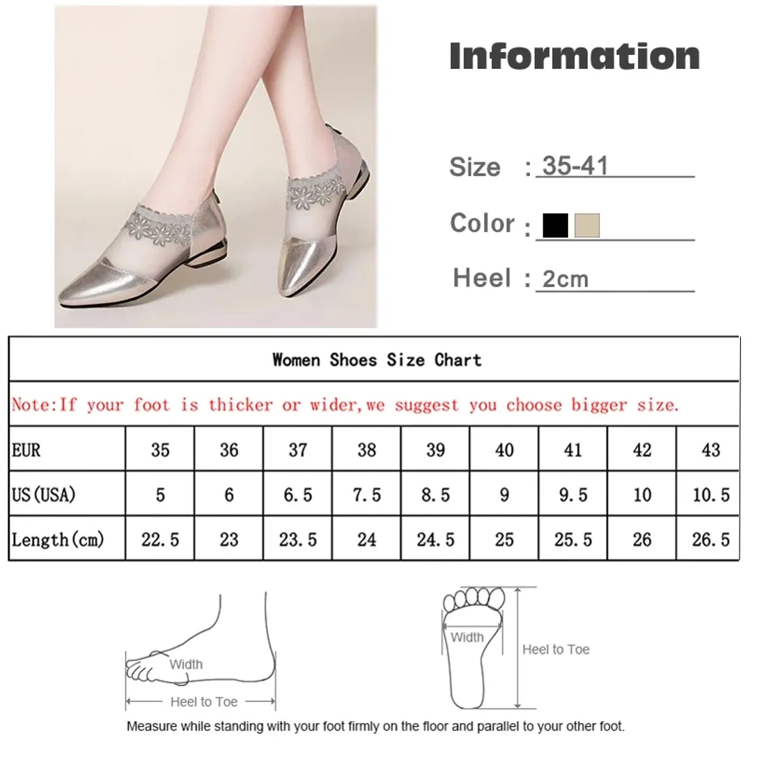 Heels Shoes 2cm Low Heel Casual Ladies Footwear